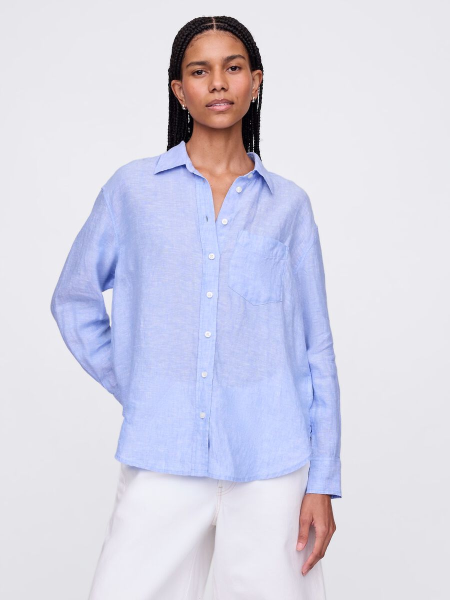 Camicia lunga azzurra in lino Donna_0
