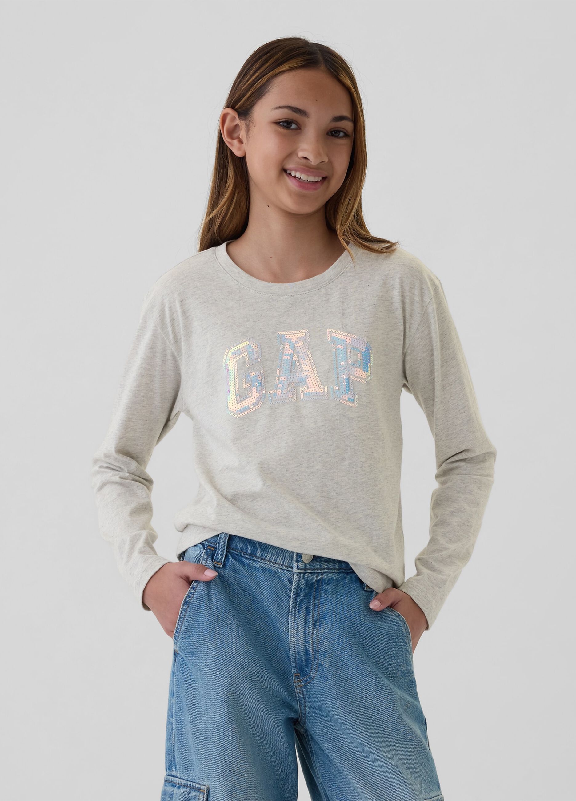 T-shirt con logo in micro paillettes