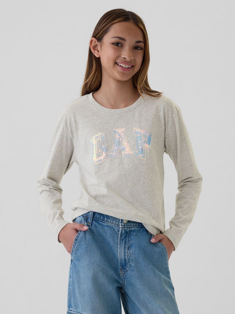 T-shirt con logo in micro paillettes Bambina_0