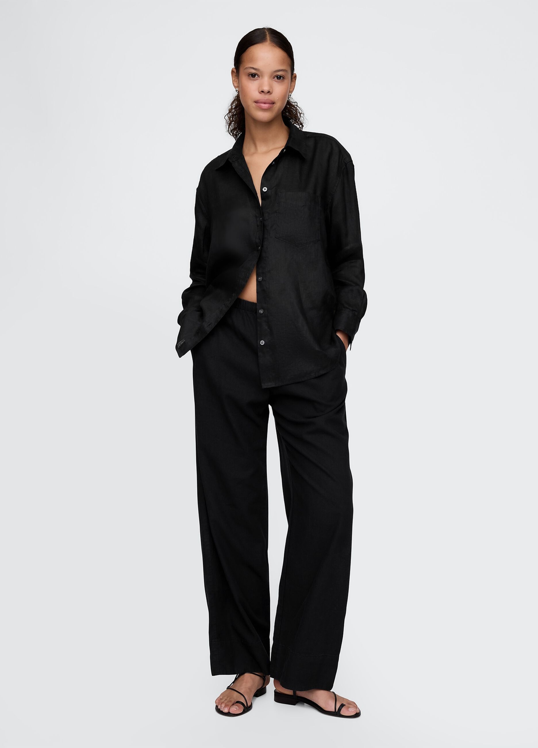 Pantaloni larghi neri in misto lino e viscosa Gap