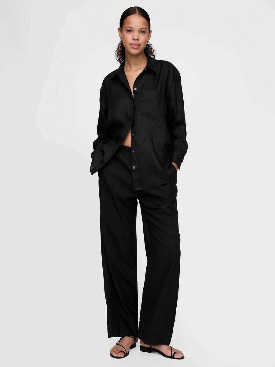 Pantaloni larghi neri in misto lino e viscosa Gap Donna_0