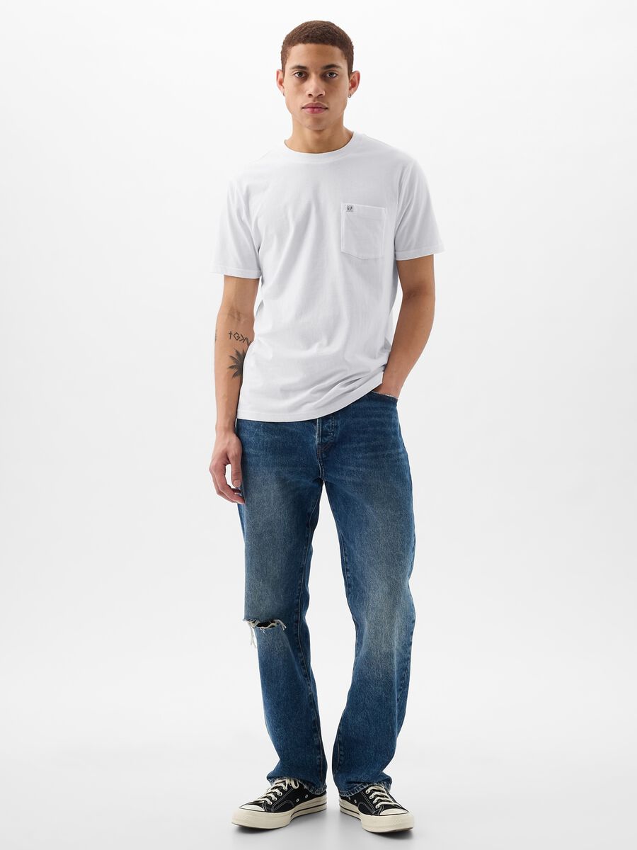 T-shirt in cotone con tasca e patch logo Uomo_1