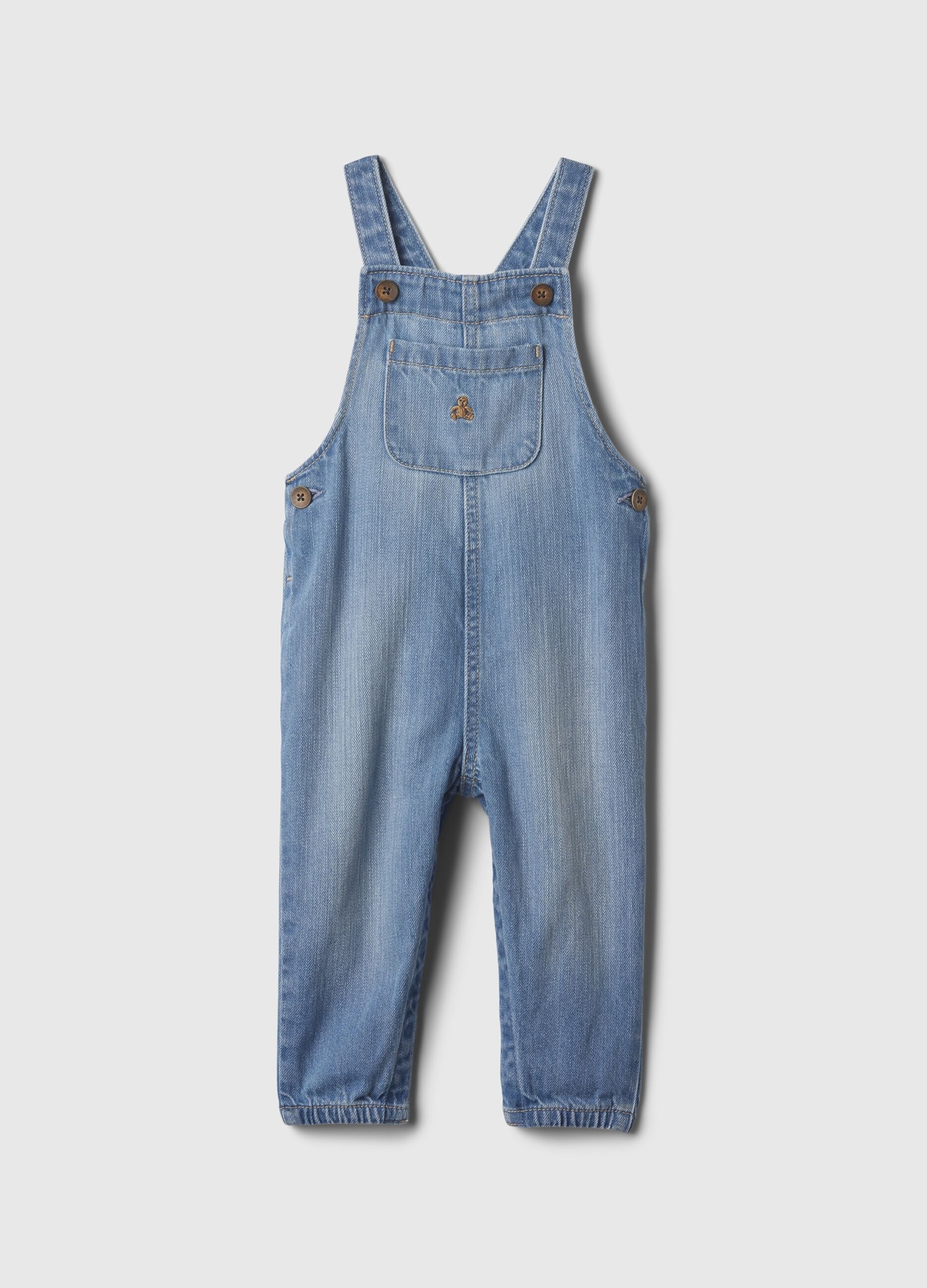Organic cotton dungarees with teddy bear embroidery