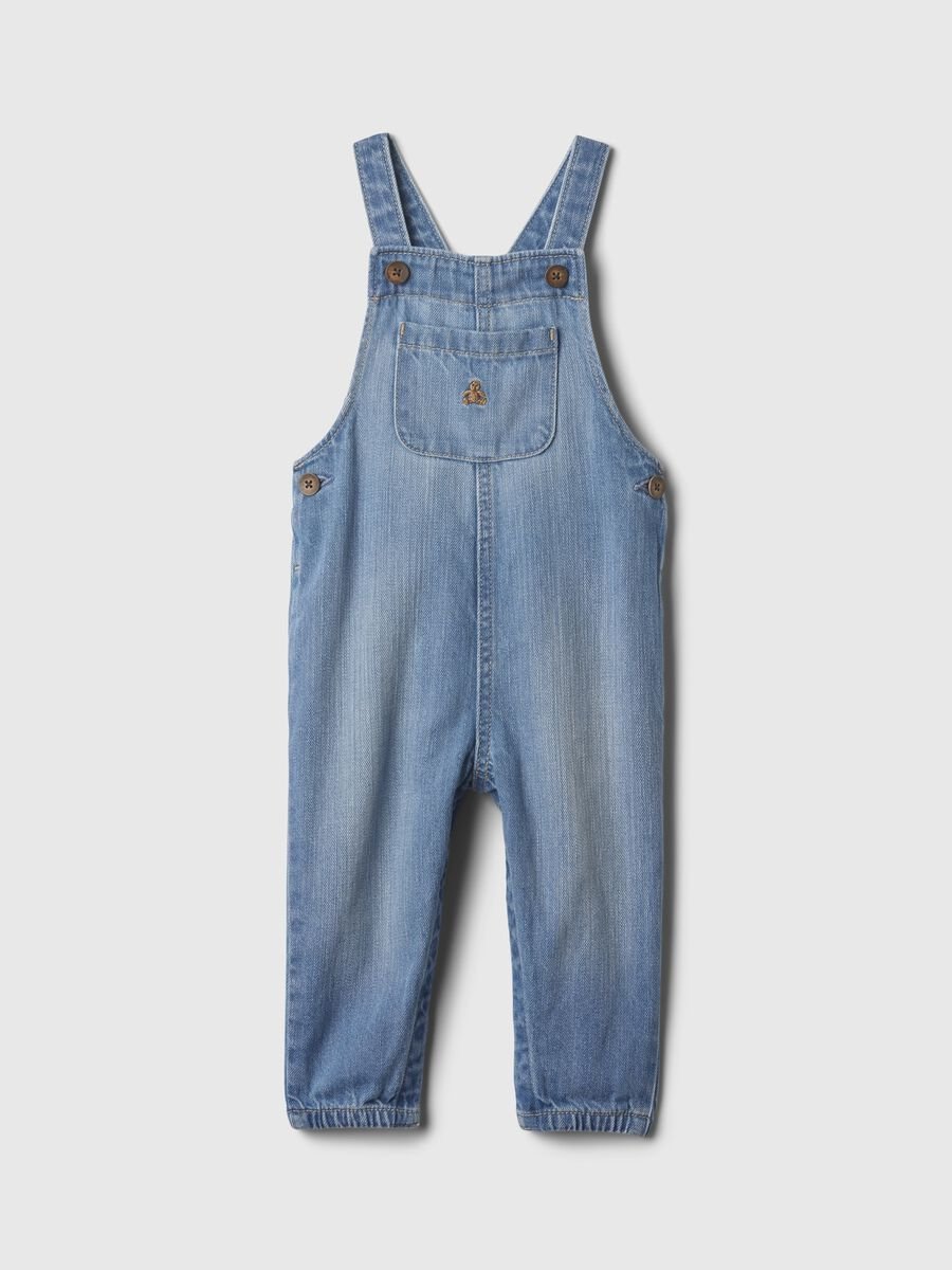 Organic cotton dungarees with teddy bear embroidery Newborn Boy_0