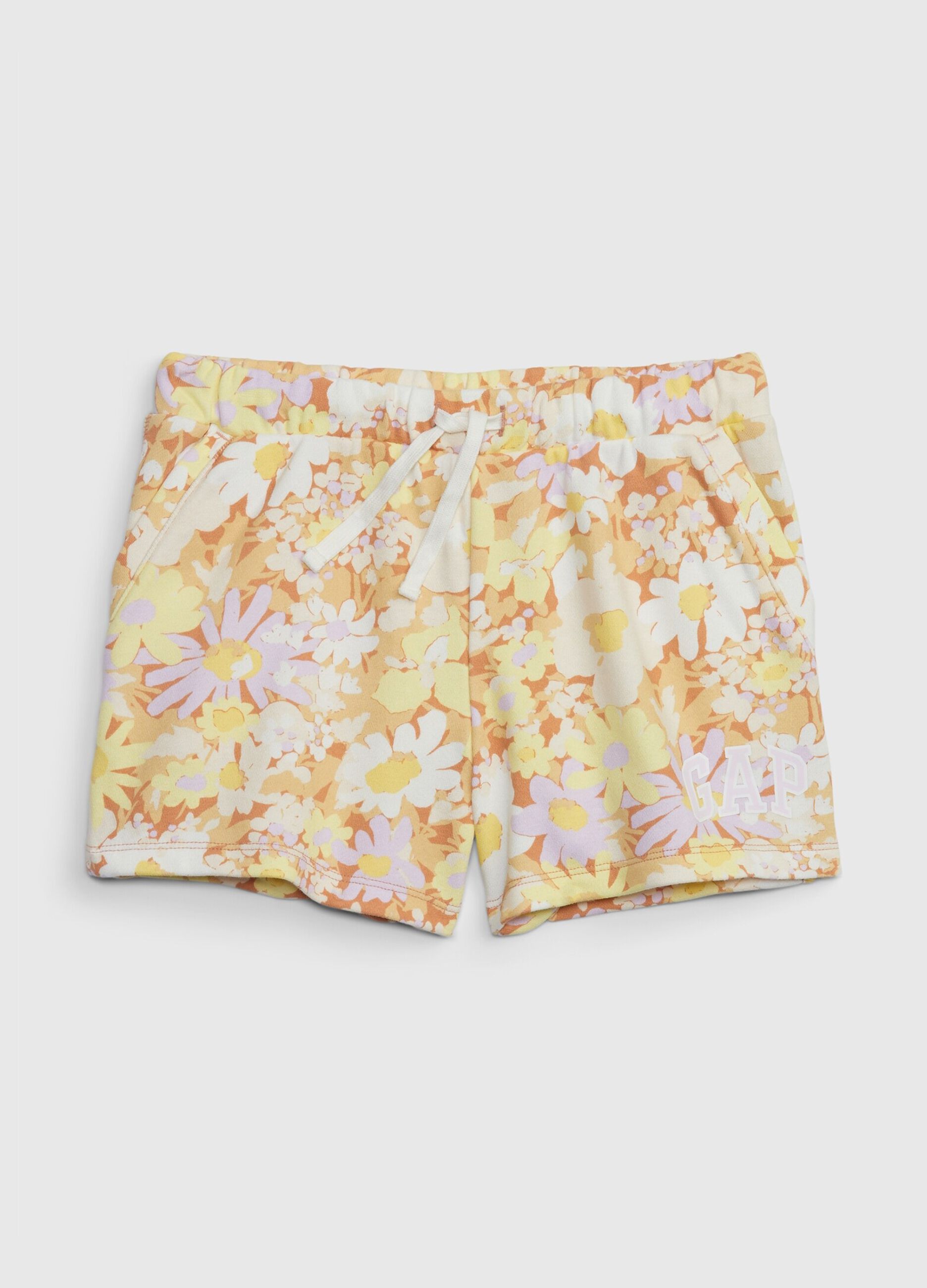 Fleece shorts with drawstring and logo print