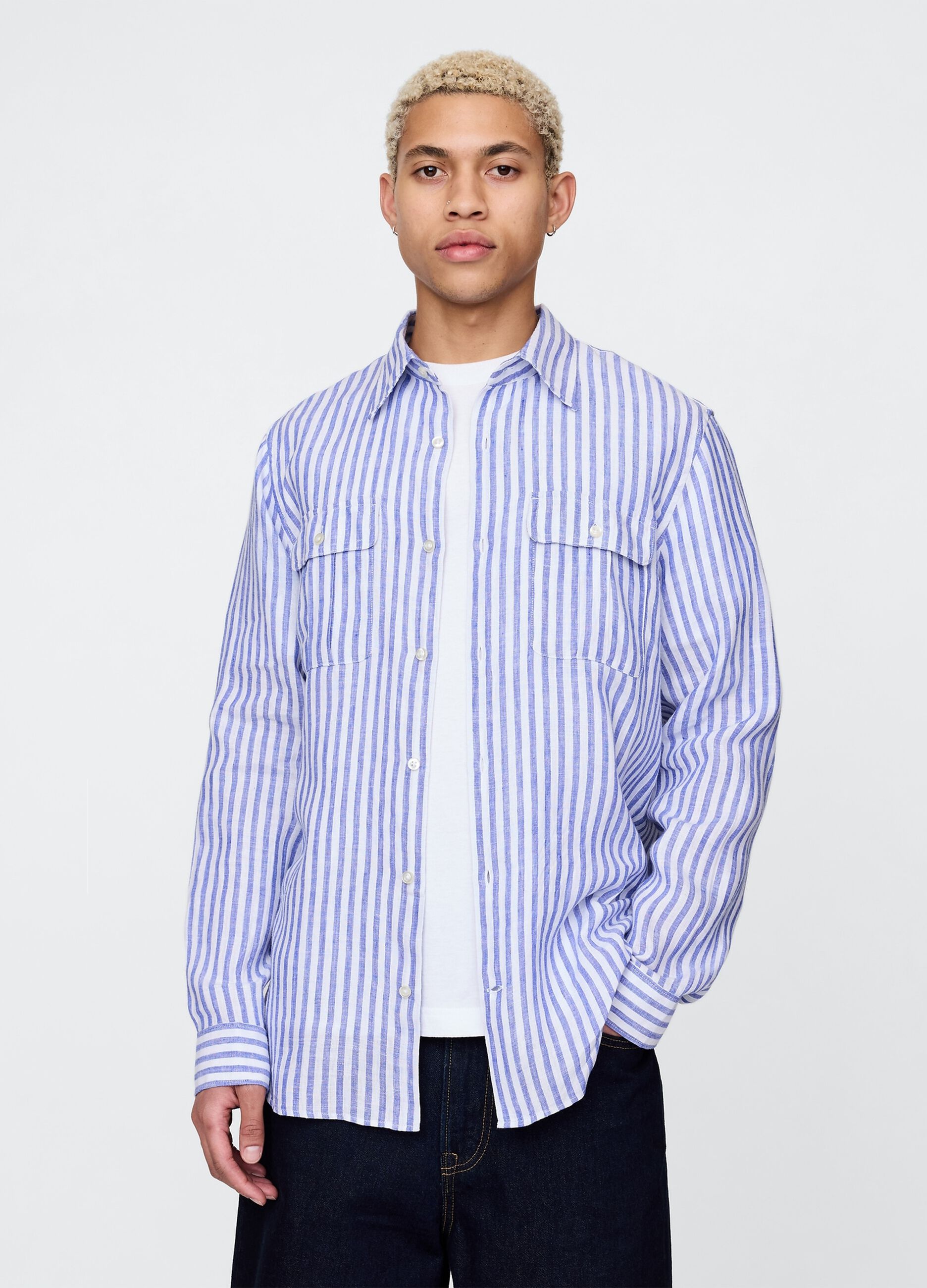 Camicia oversize a righe azzurre e bianche