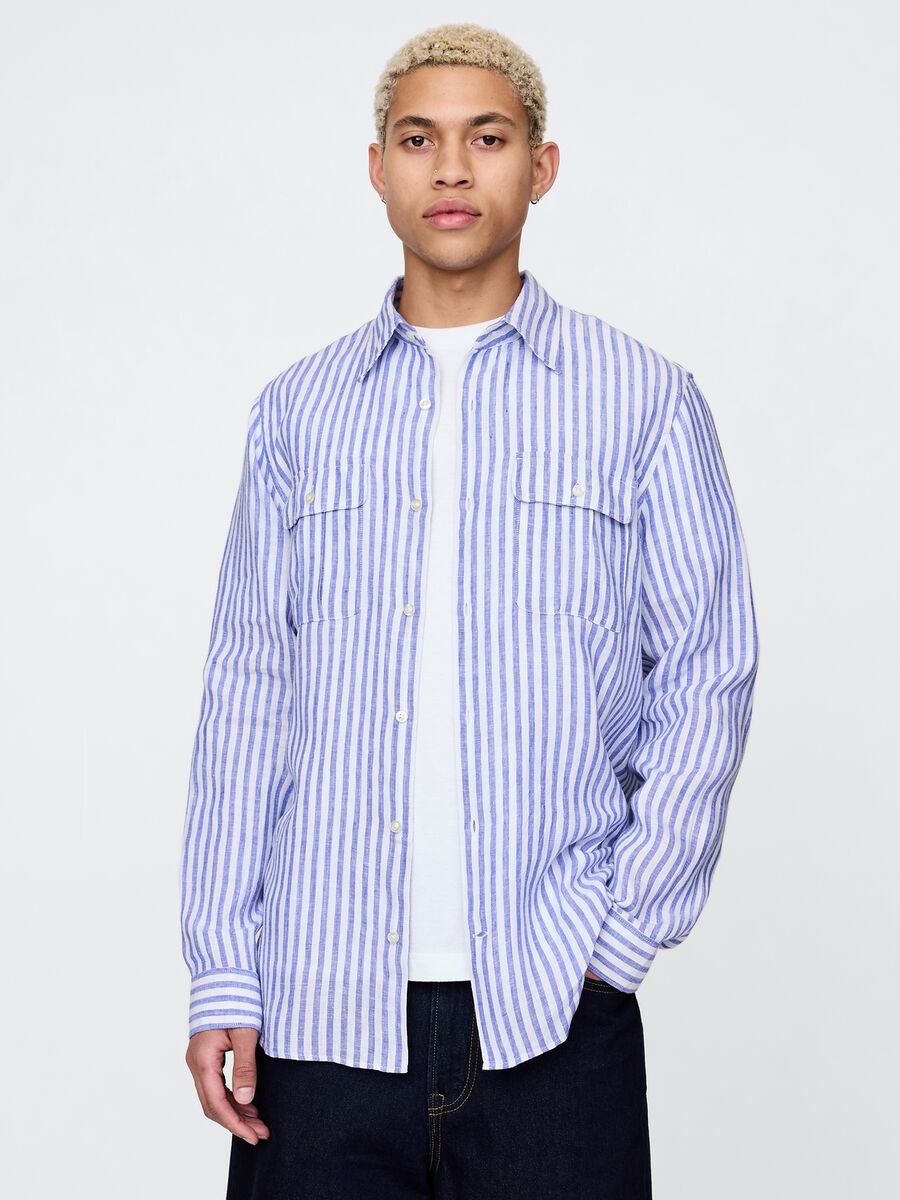 Camicia oversize a righe azzurre e bianche Uomo_0