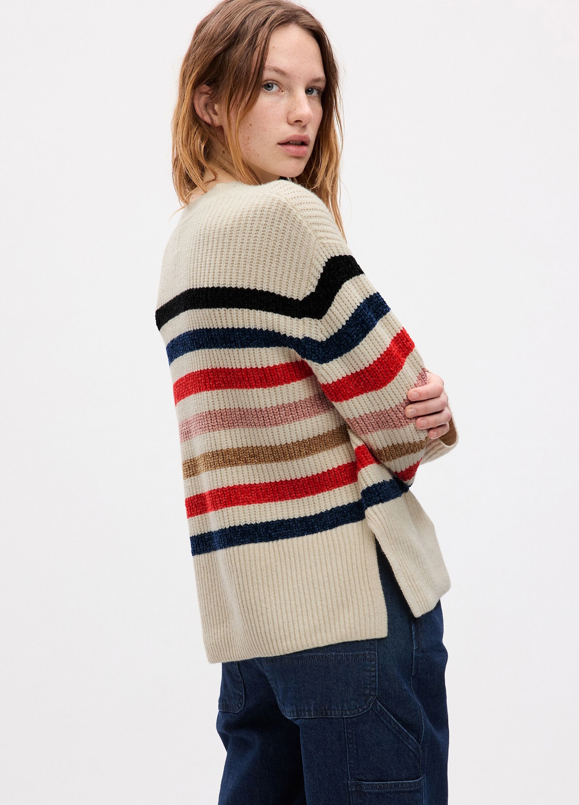 Oversize striped pullover with splits_2