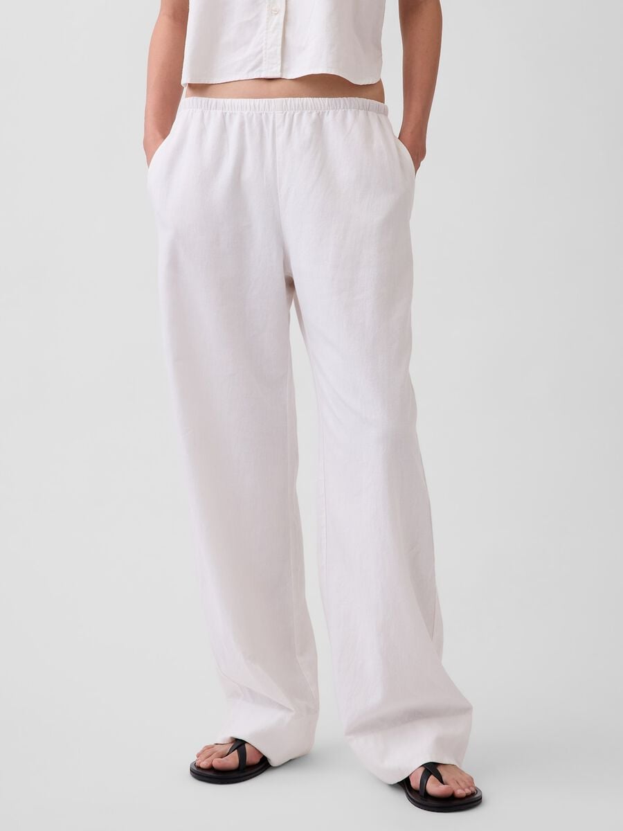 Pantaloni palazzo in misto lino Donna_1