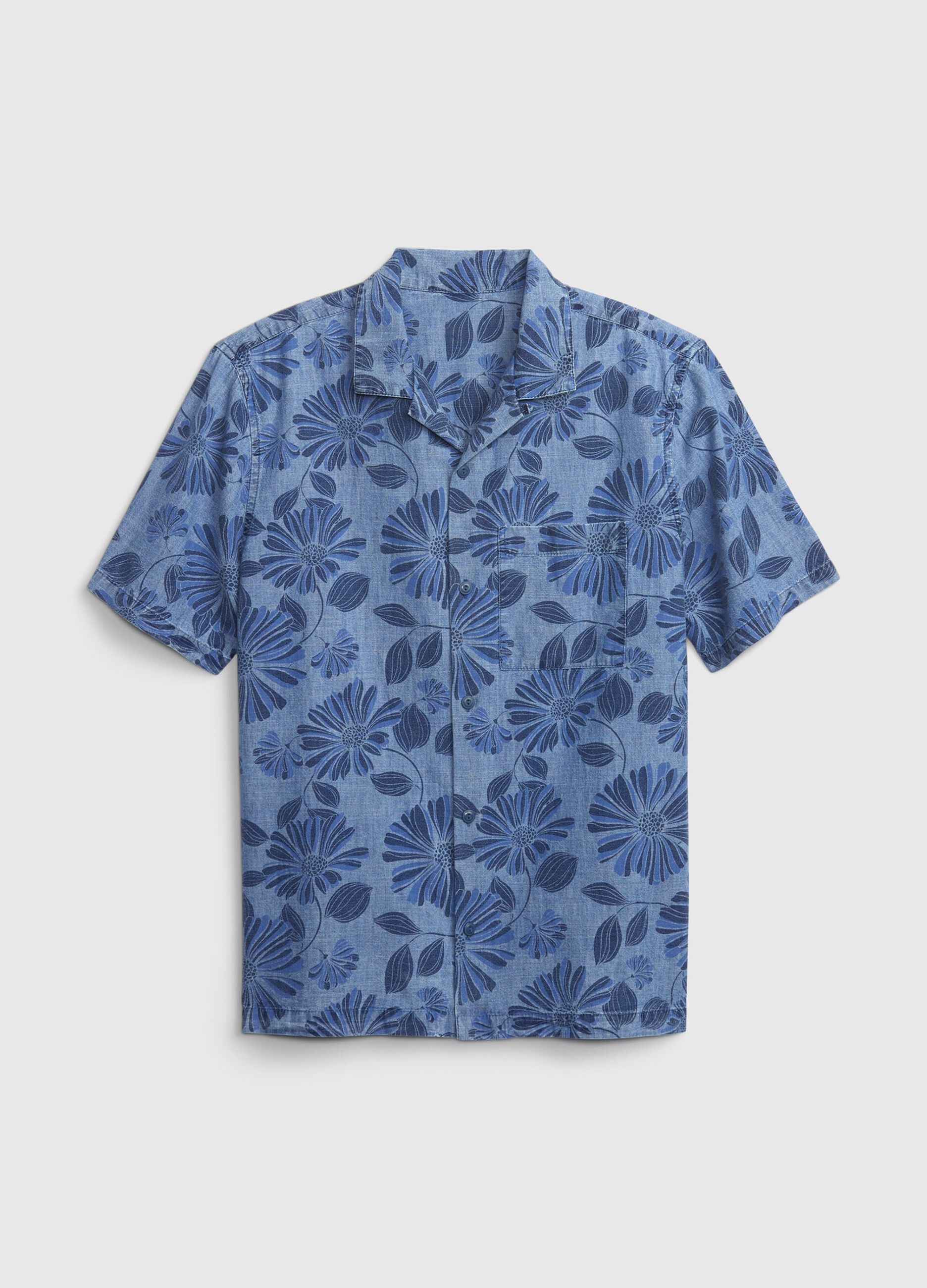 Short-sleeved shirt in chambray cotton
