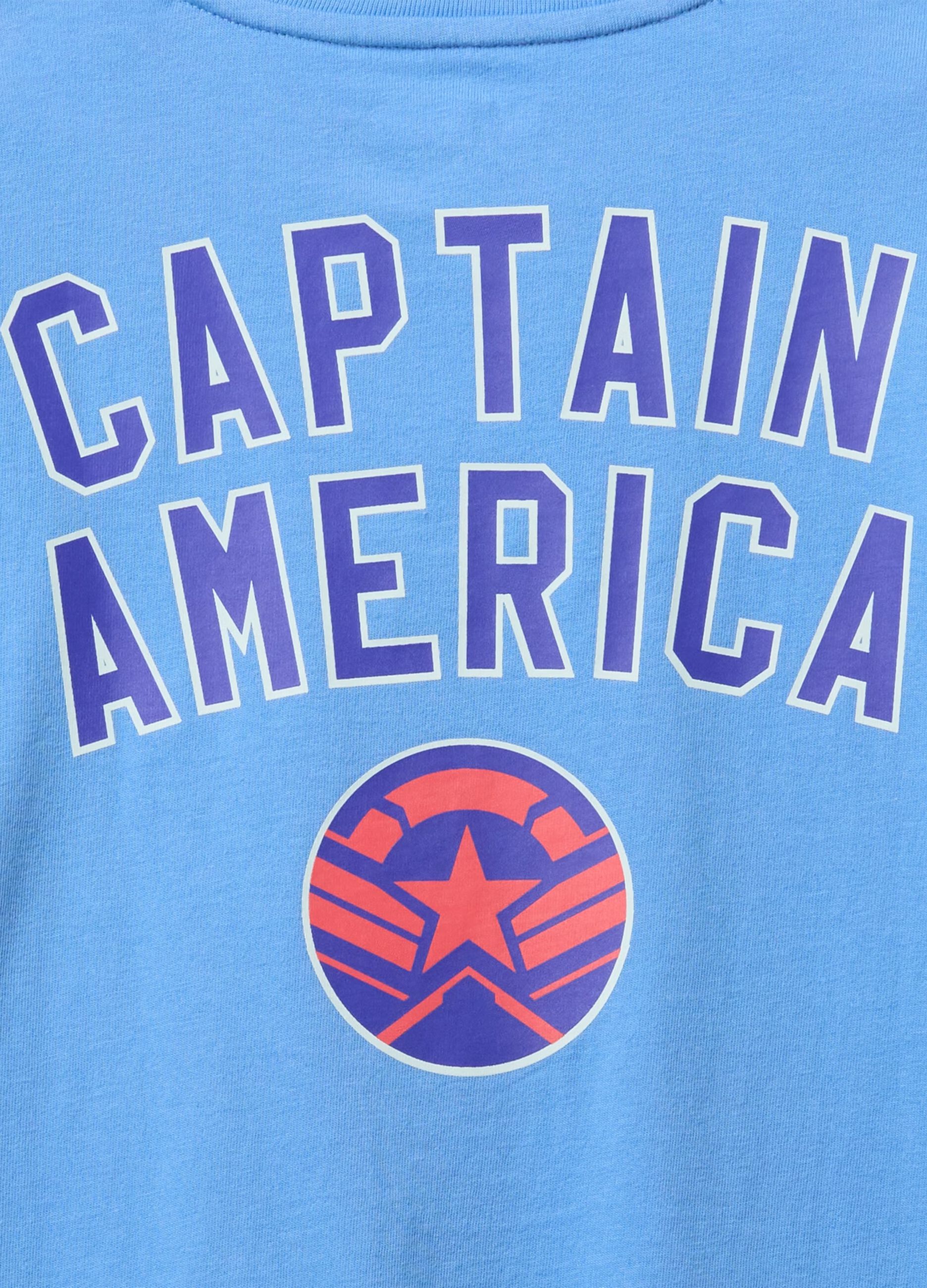 T-shirt azzurra in cotone stampa Captain America_1