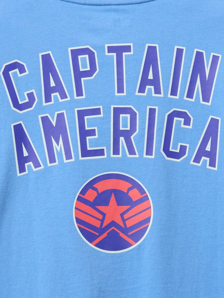 T-shirt azzurra in cotone stampa Captain America Bambino_1
