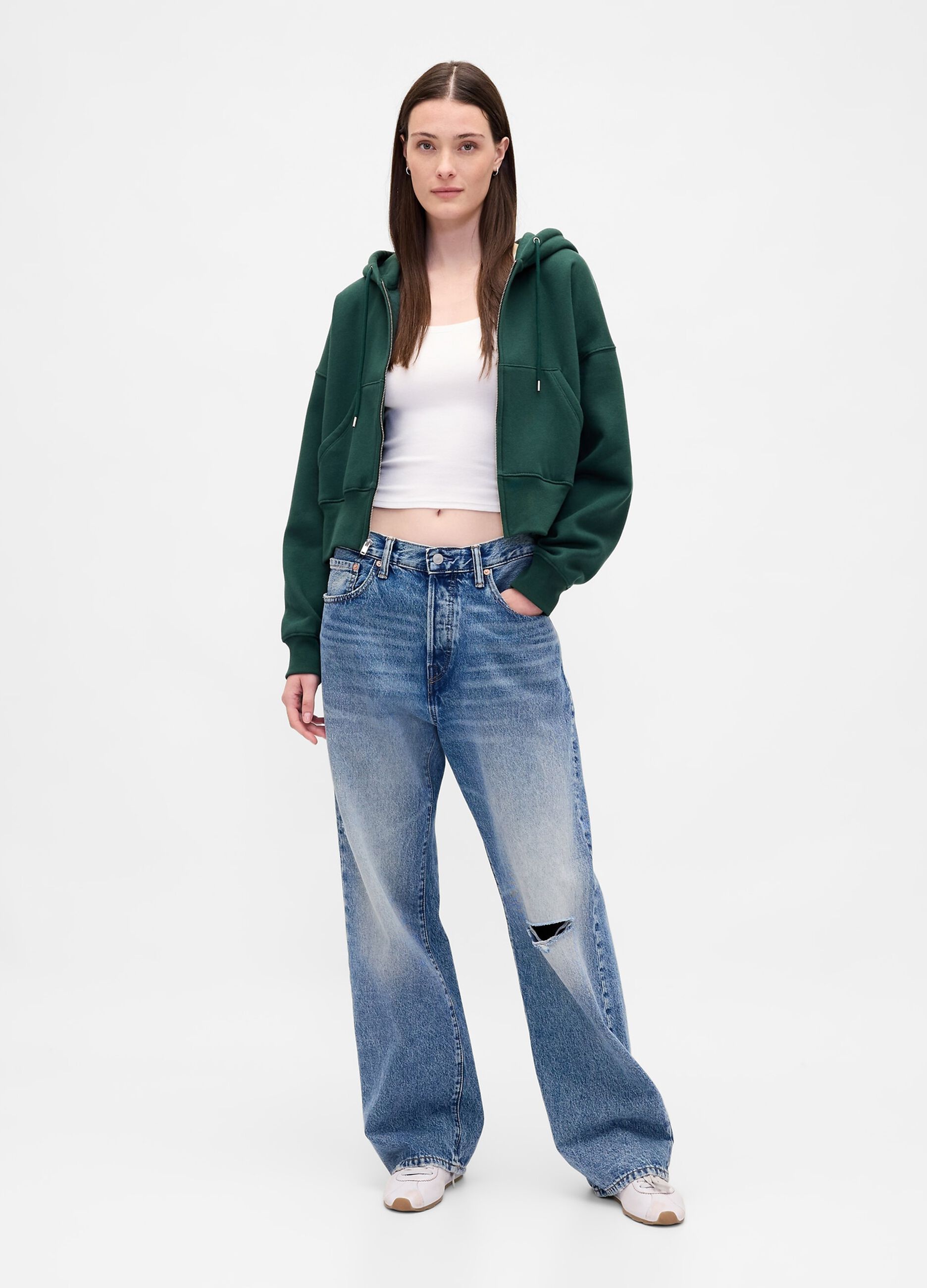 Felpa in maglia verde con cappuccio e zip_2