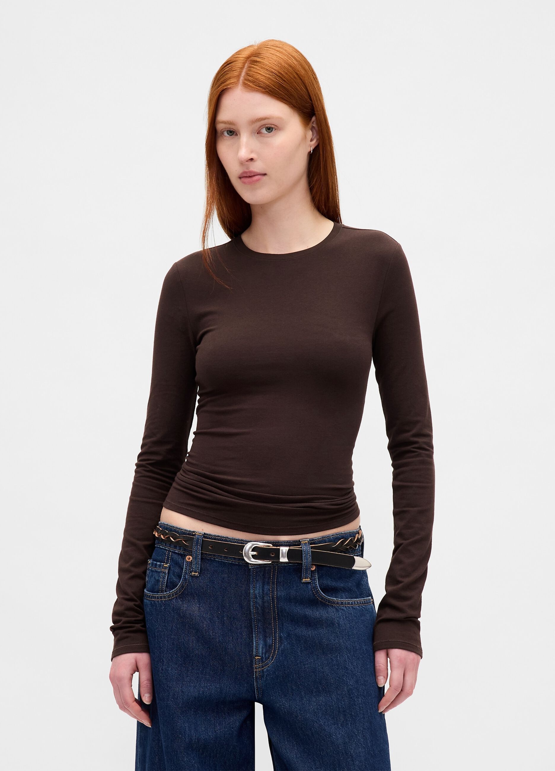 Brown long-sleeved stretch top