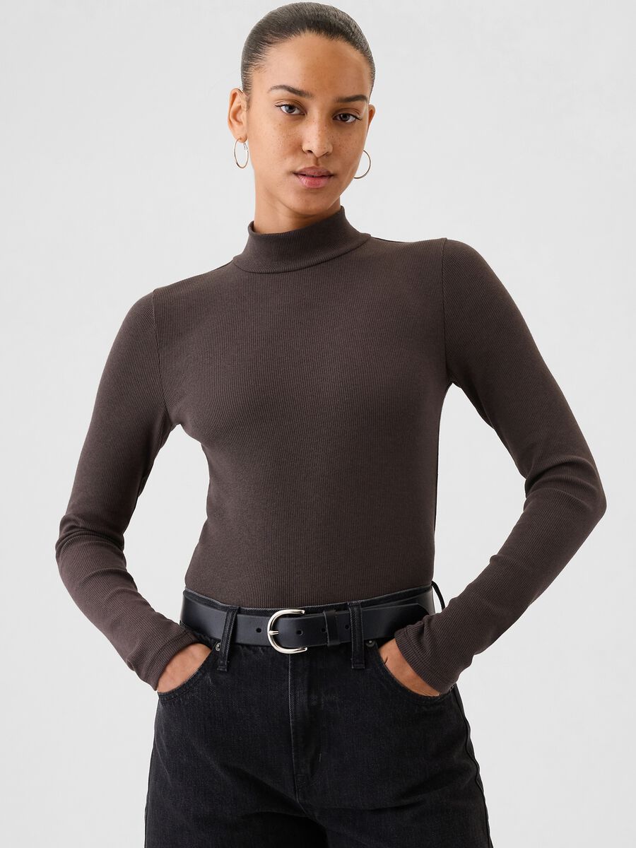 T-shirt a costine in cotone e modal stretch Donna_0