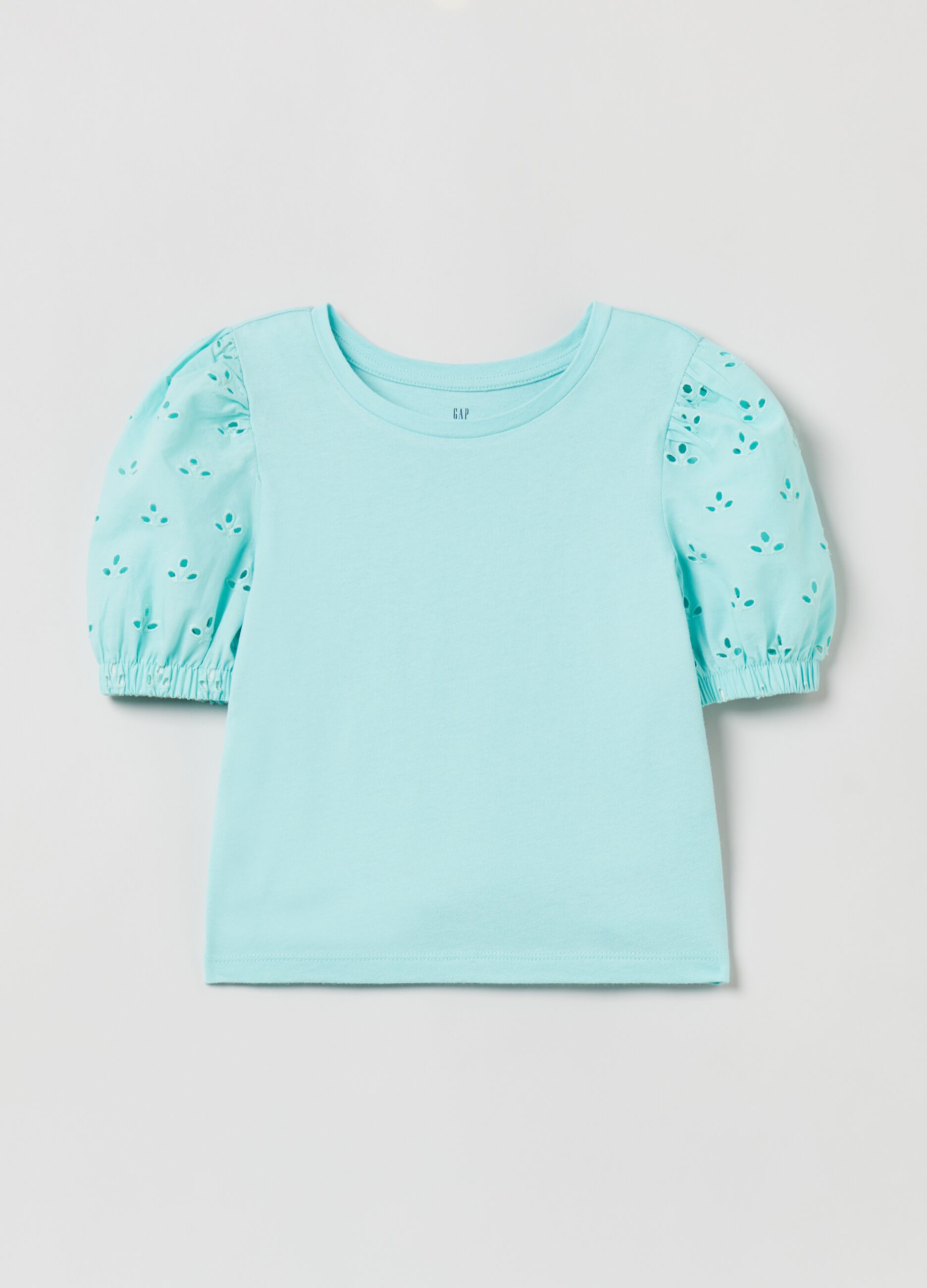 T-shirt with broderie anglaise sleeves