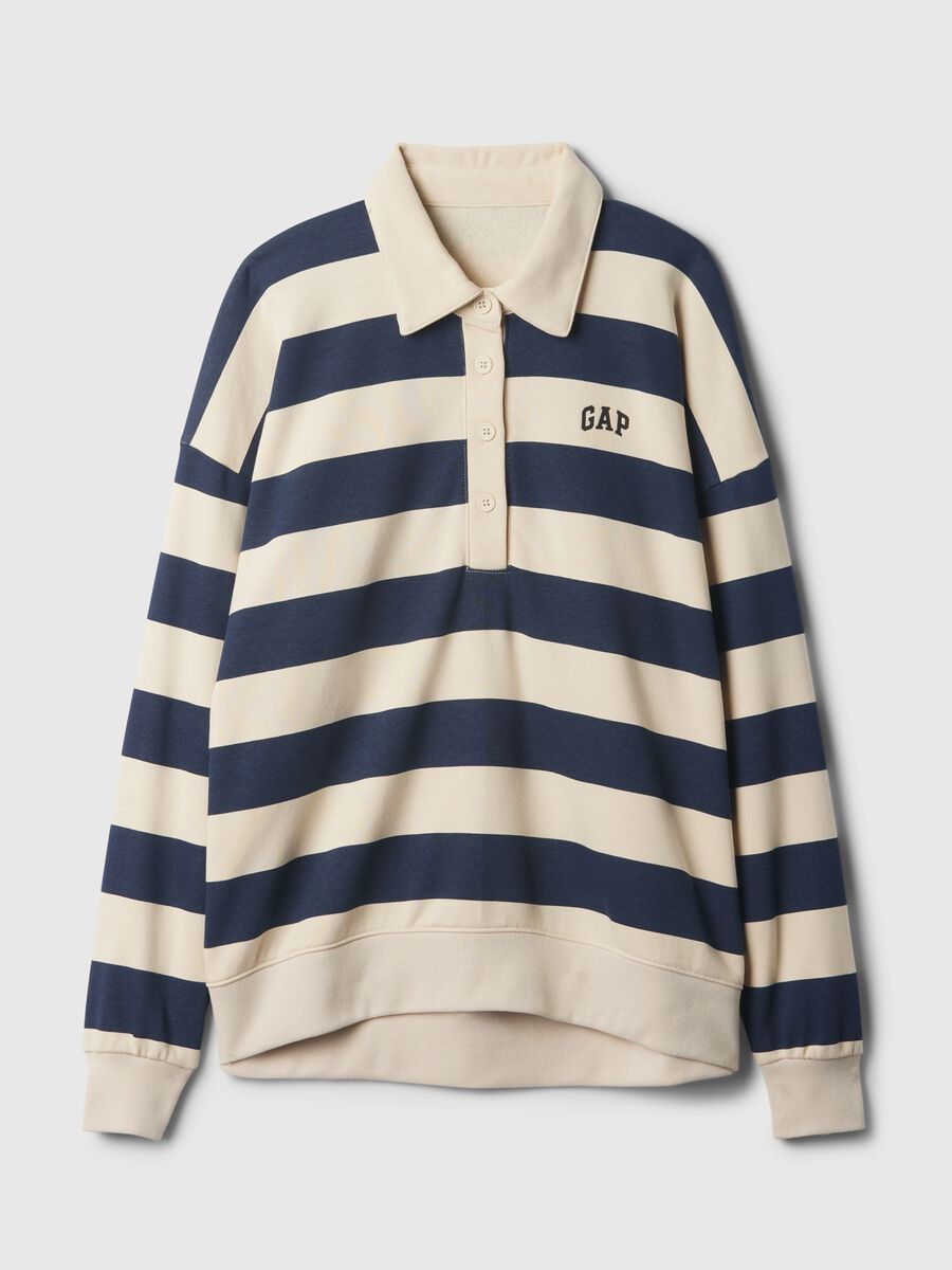 Felpa over a righe con scollo a polo Donna_2