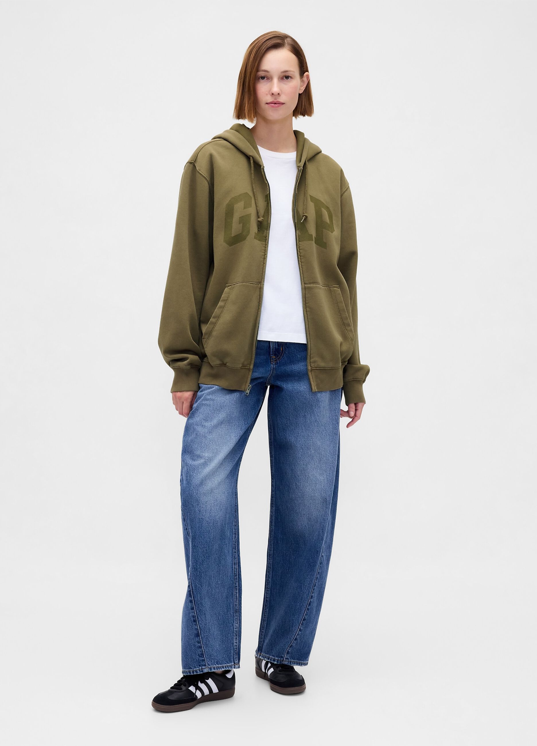 Green cotton blend zip-up hoodie