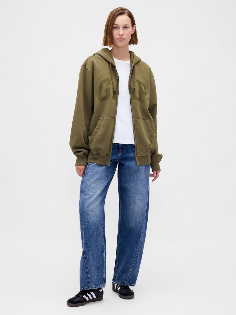 Green cotton blend zip-up hoodie Man_4