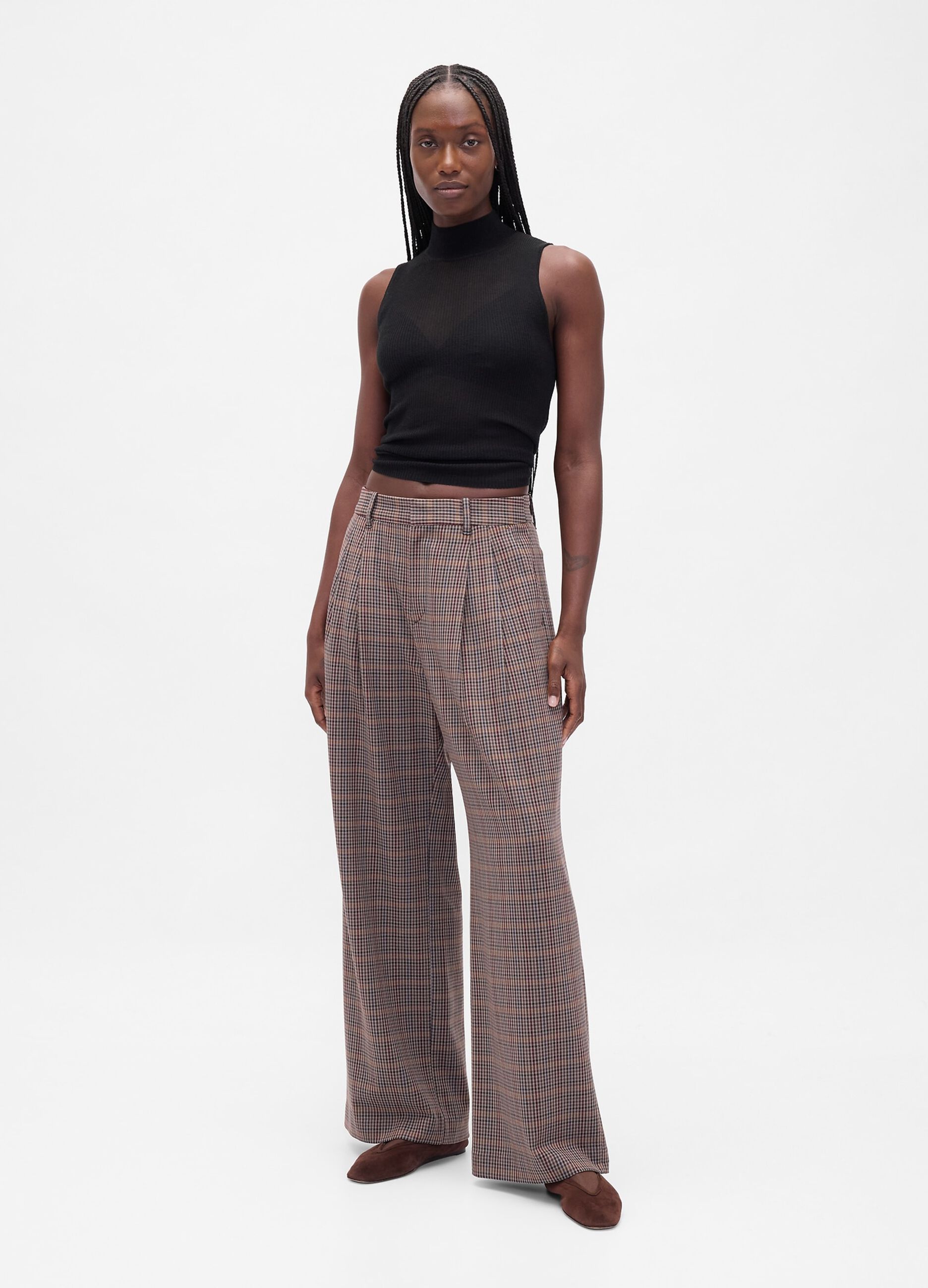 Brown stretch fabric trousers_4