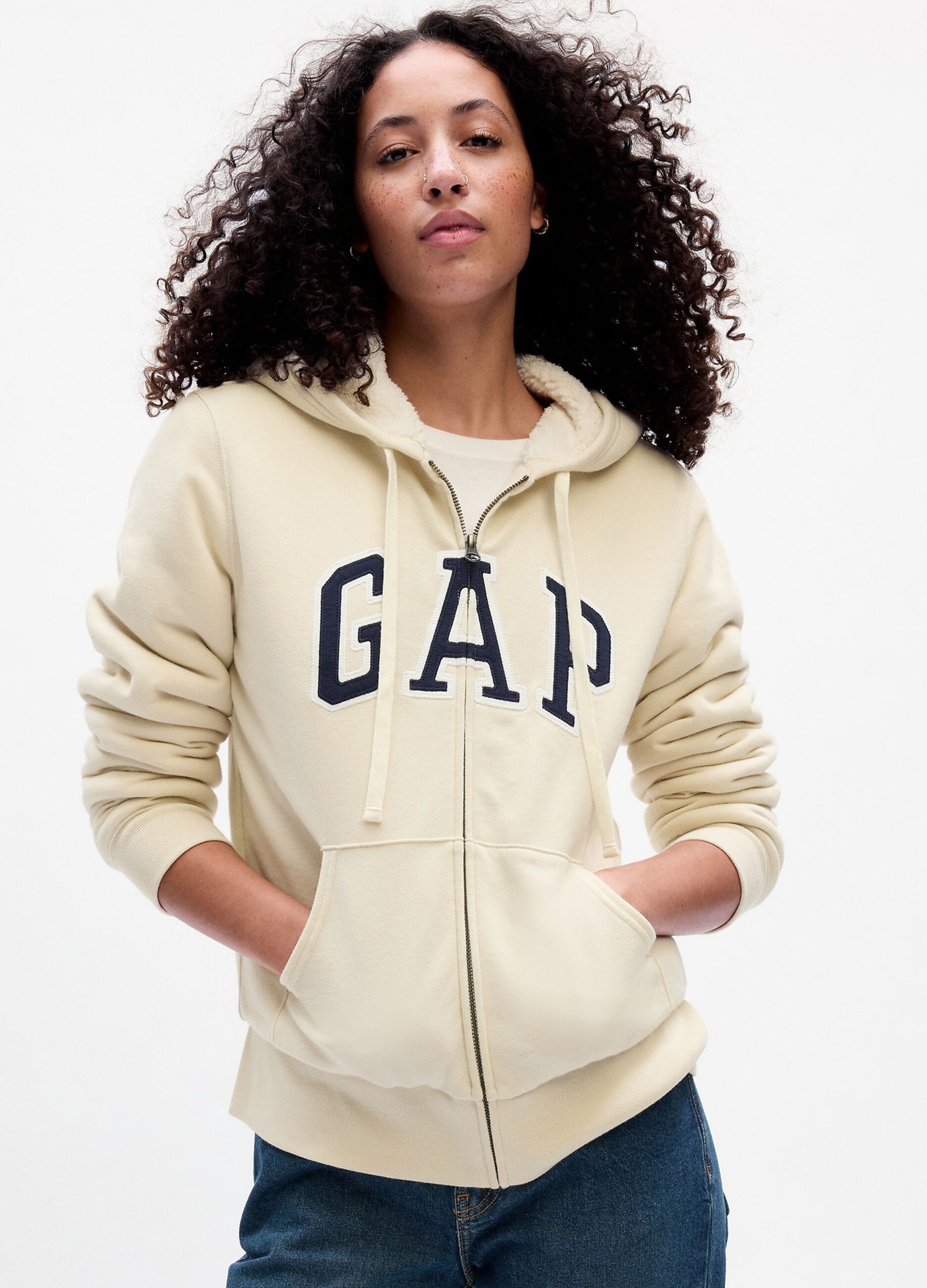 Sweatshirt with hood with sherpa lining