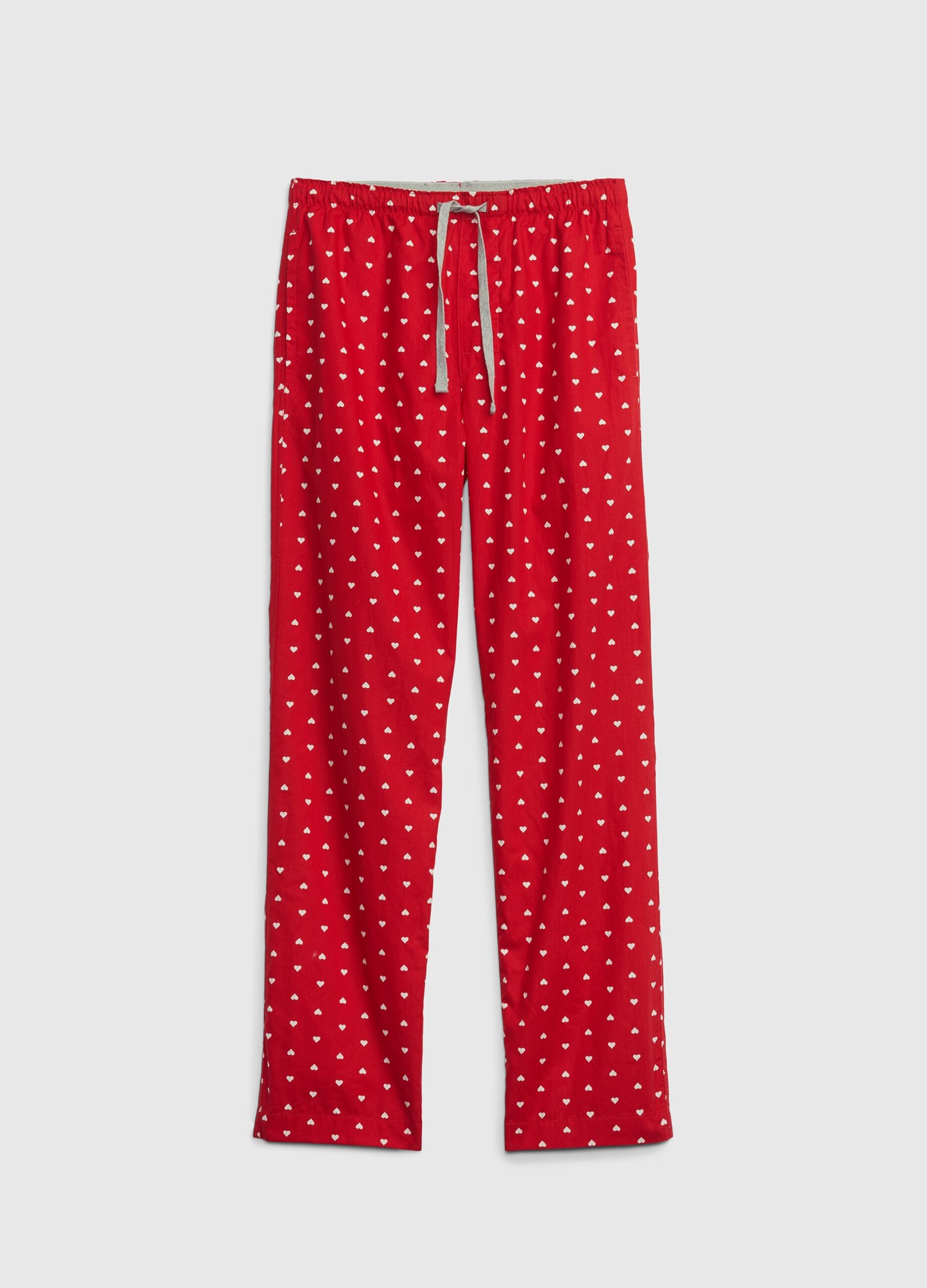 Pantalone pigiama in tela con stampa cuoricini_3