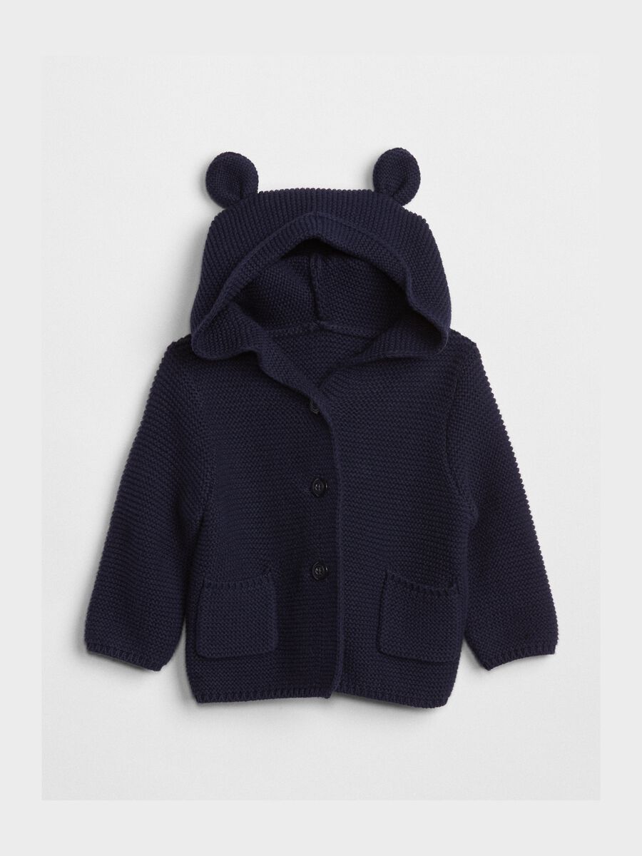 Cardigan tricot con cappuccio e orecchie Neonato_1