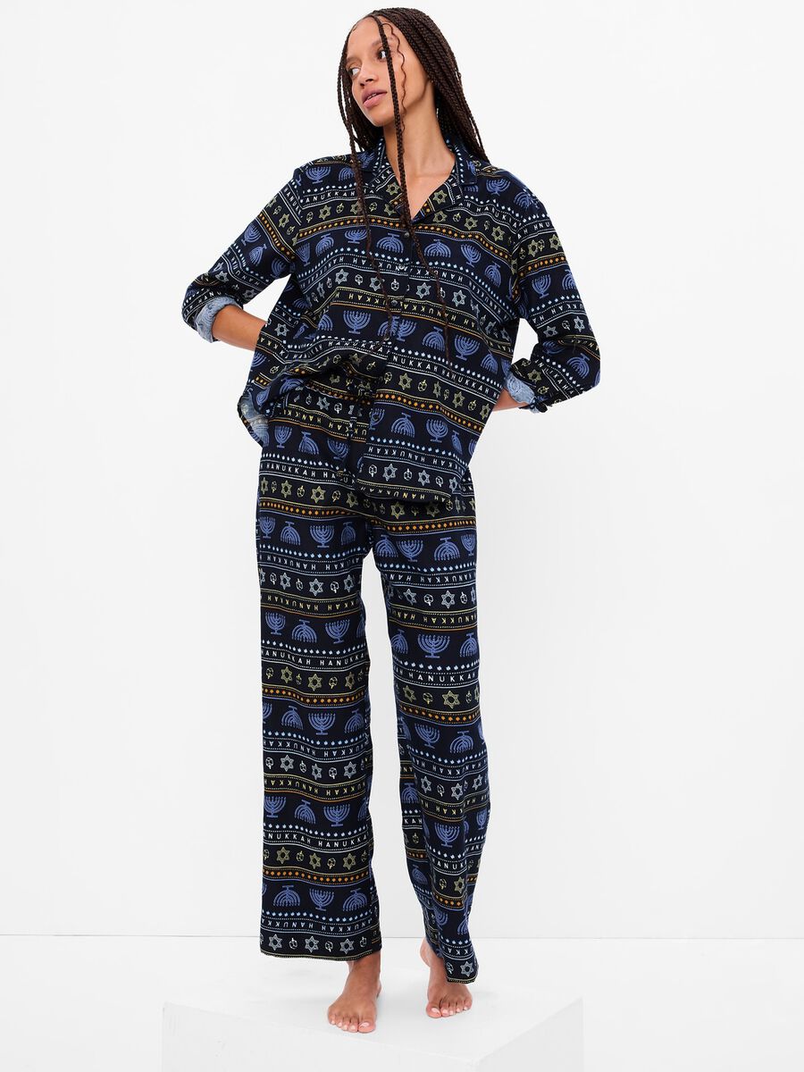 Full-length flannel pyjamas with Hanukkah print Woman_0