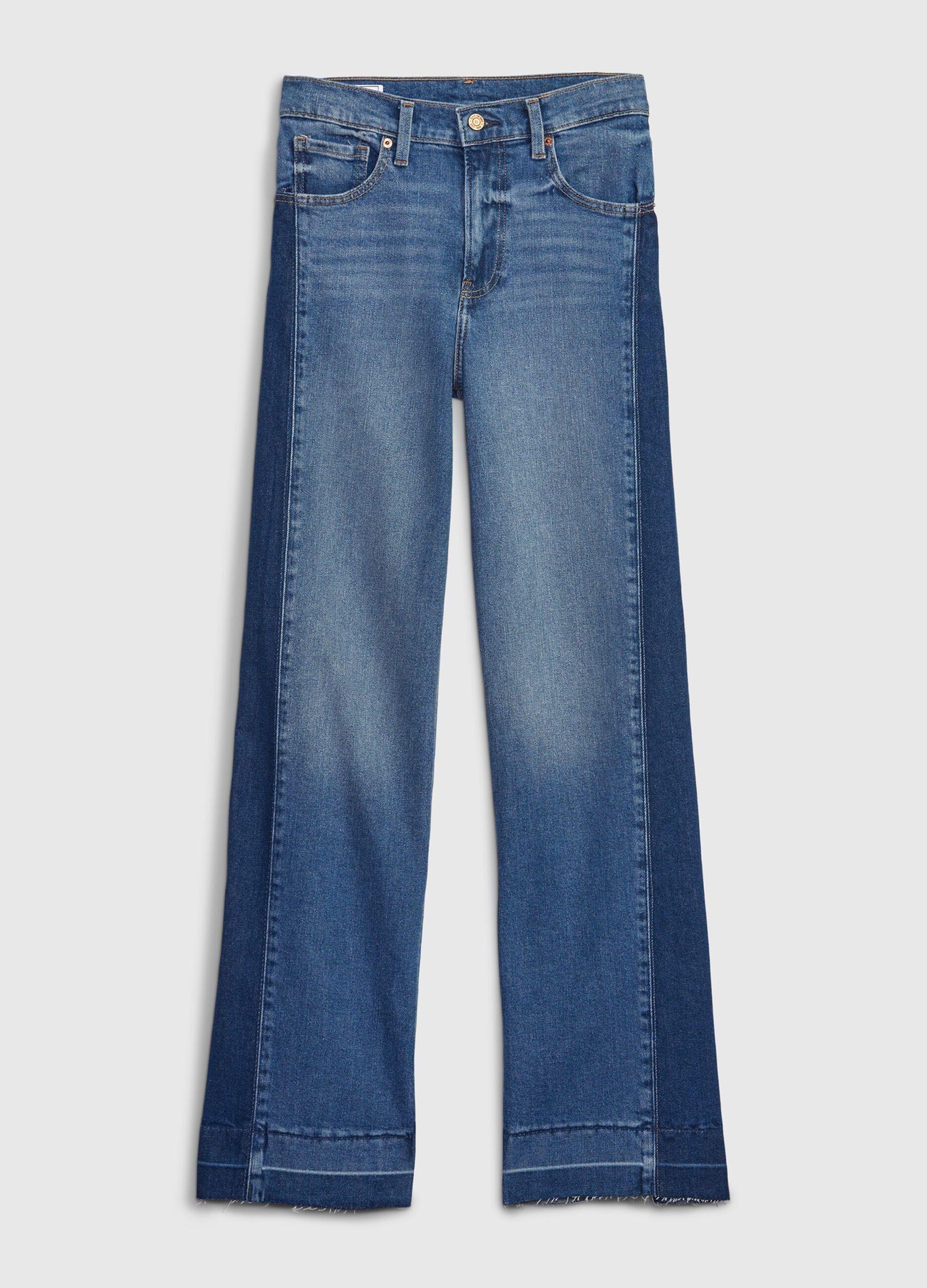 Two-tone, wide-leg jeans with high waist_5