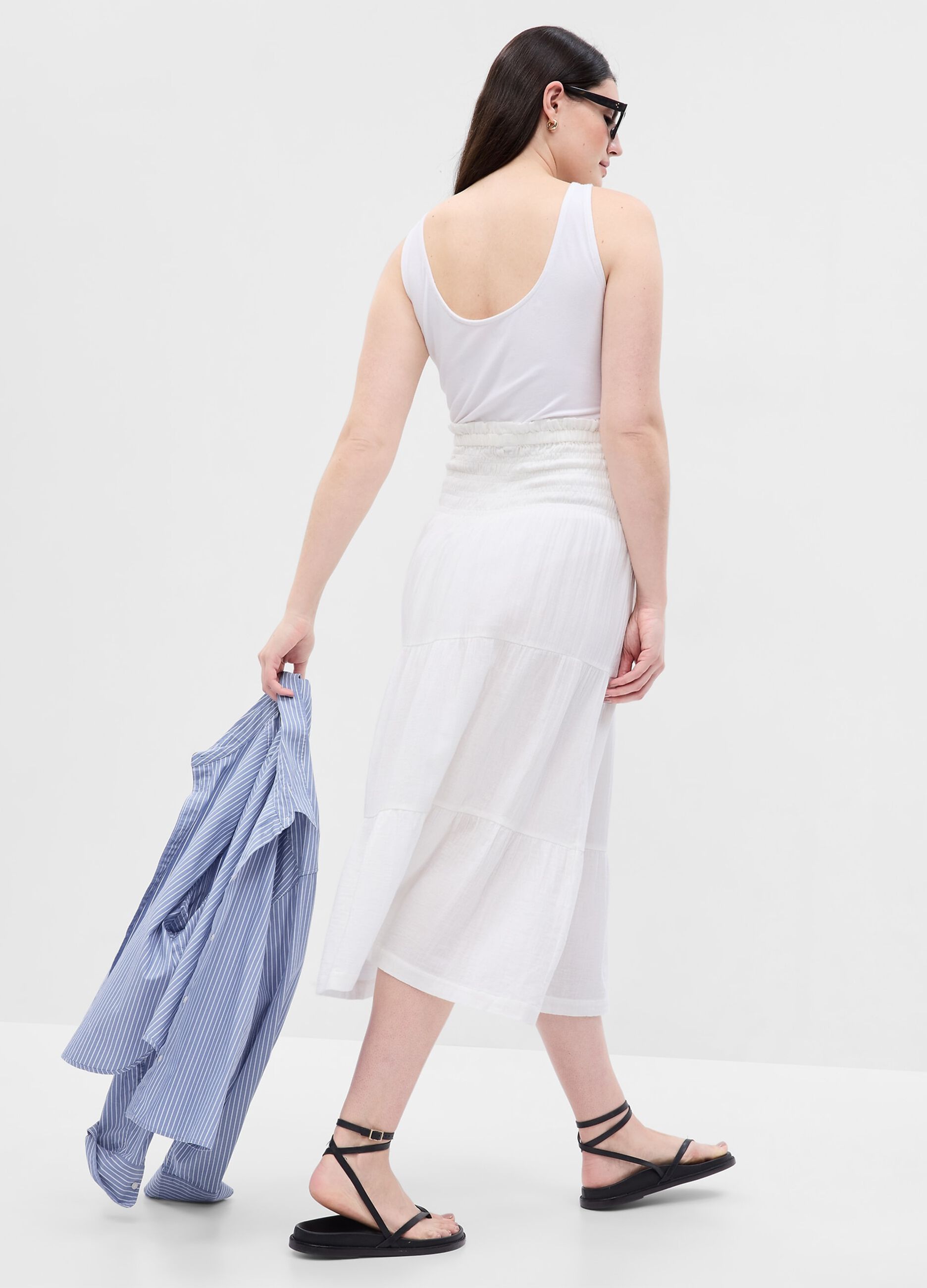 Tiered midi skirt in cotton gauze with flounces_4