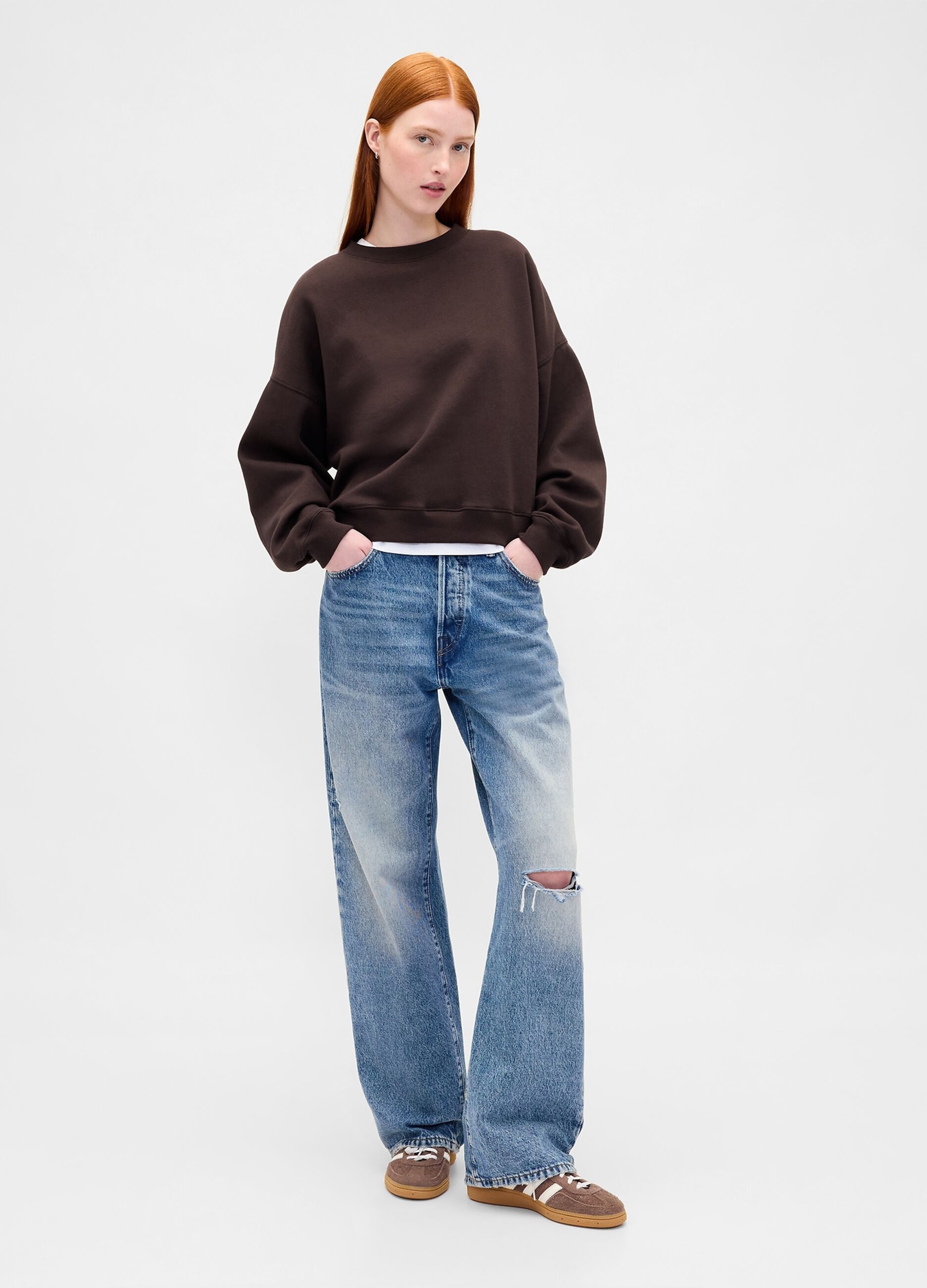 Brown Cotton Blend Crew Neck Sweatshirt