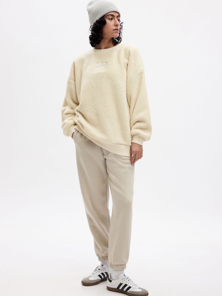 Felpa oversize in sherpa con ricamo logo Donna_0