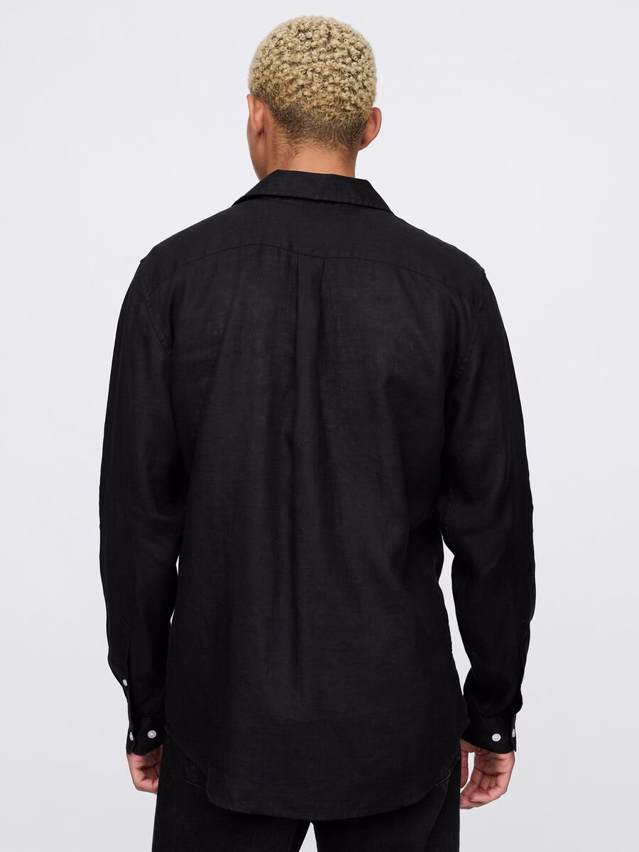 Camicia nera a maniche lunghe in lino Uomo_2