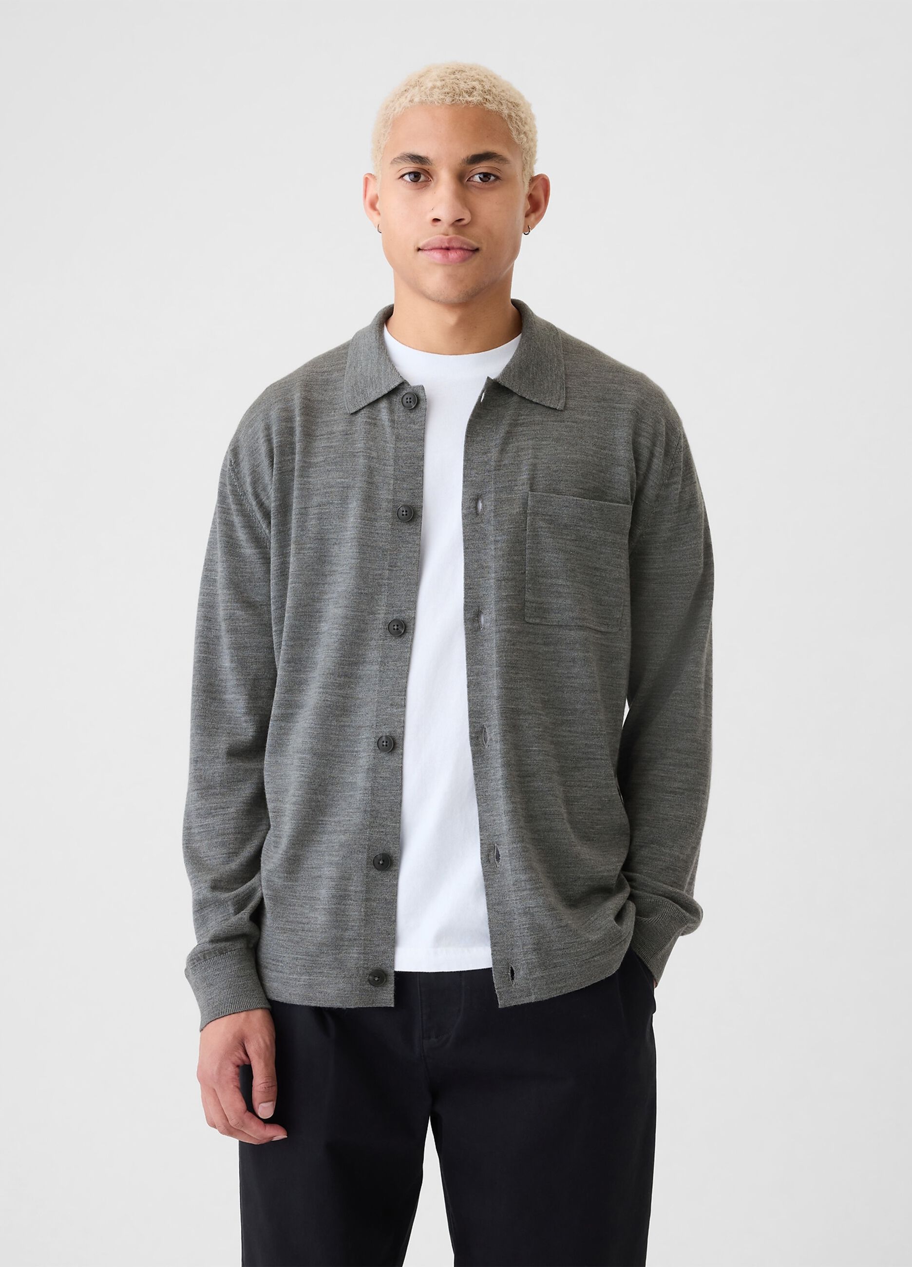 Cardigan top in merino wool
