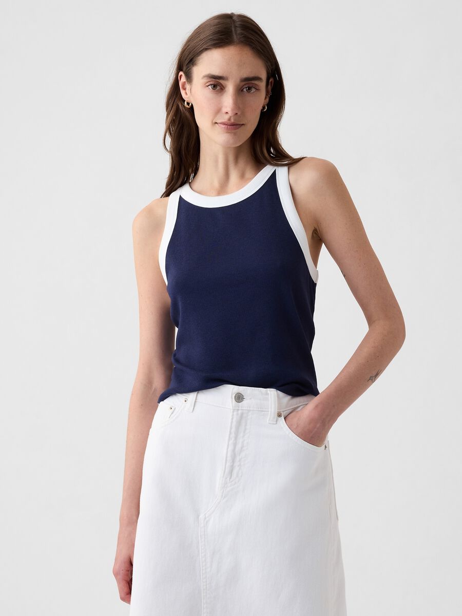 Tank top crop a costine con scollo halter Donna_0