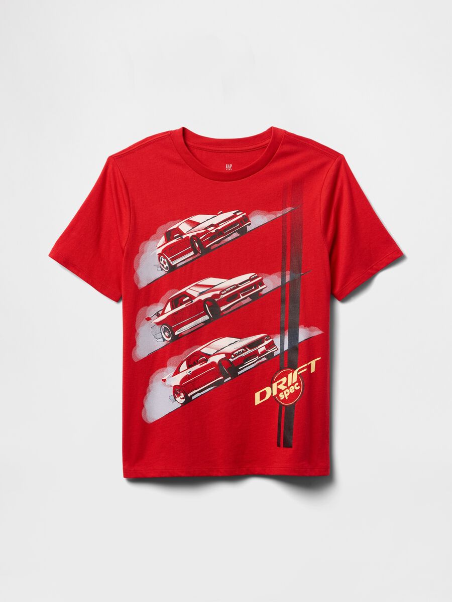 T-shirt rossa con stampa automobilistica Boy_0