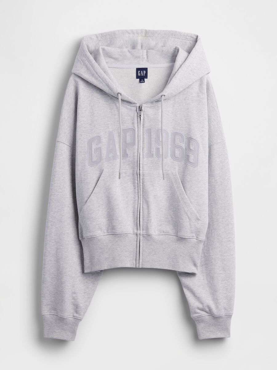 Regular fit grey cotton blend hoodie with zip Woman_4