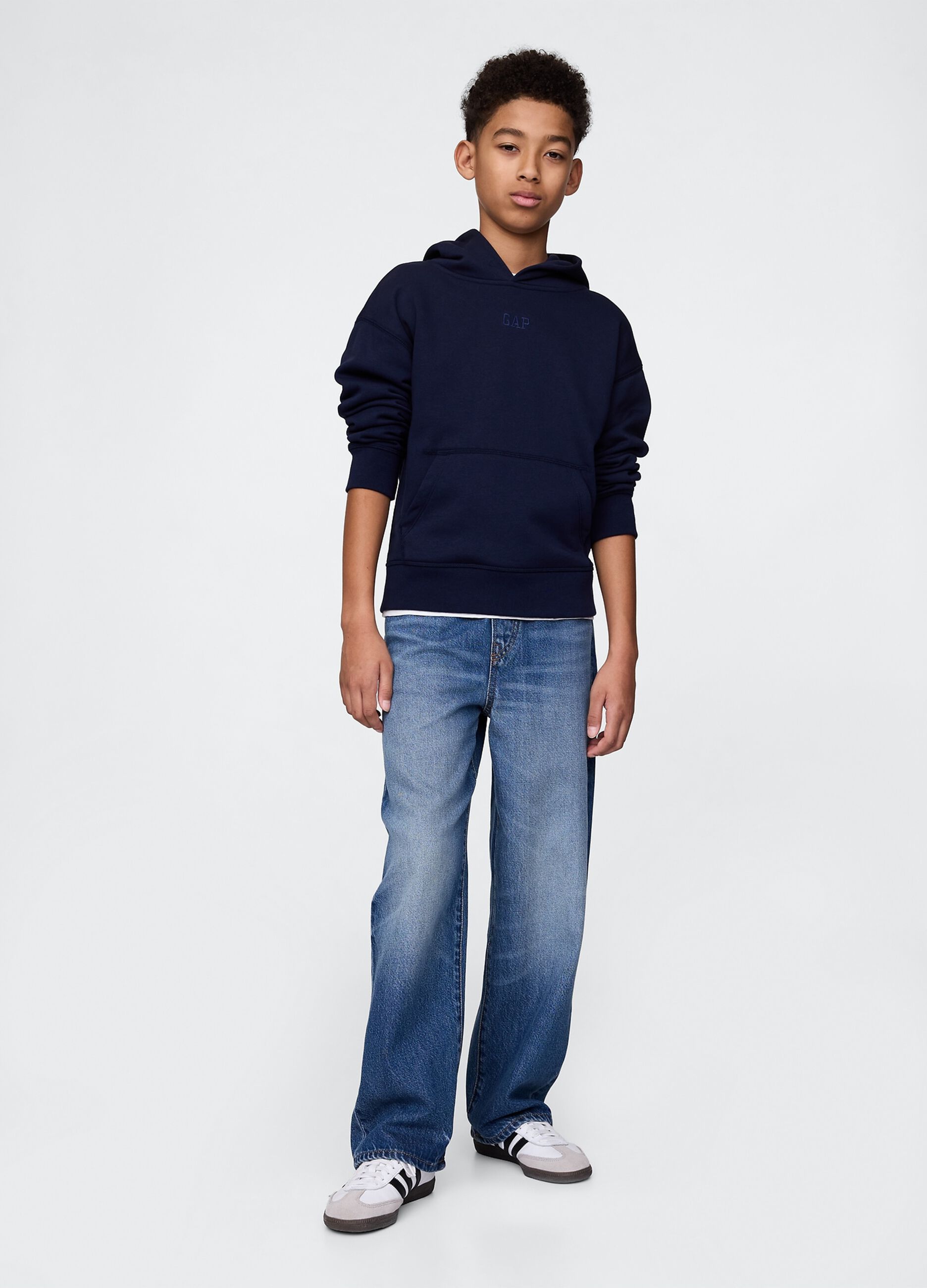 Jeans blu denim ampi a vita elastica