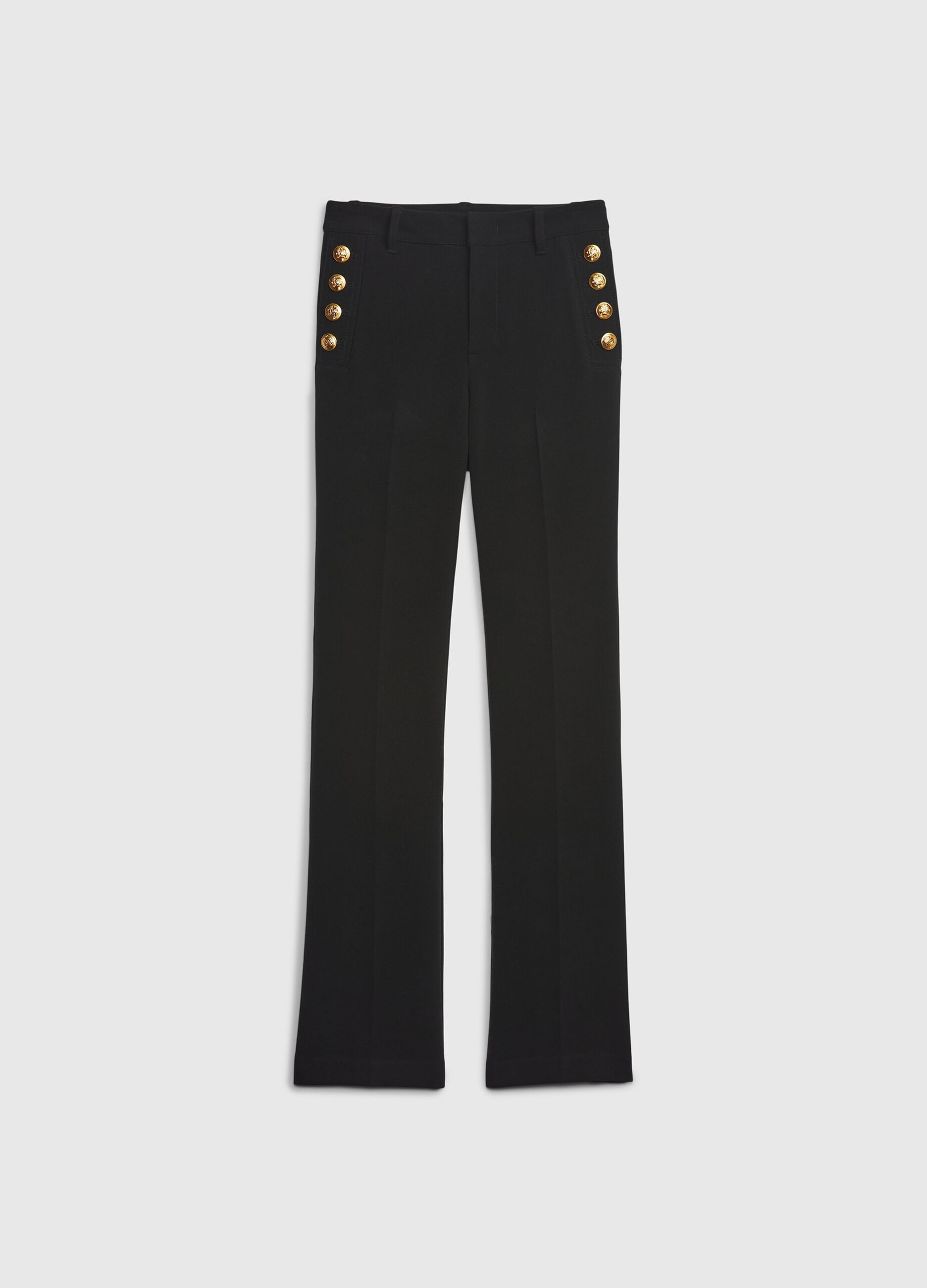 Flare-fit trousers with golden buttons_5