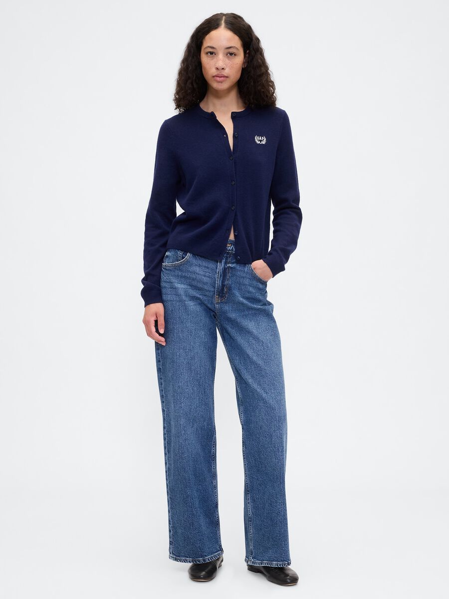 Blue Cardigan in Mixed Fabrics Woman_2