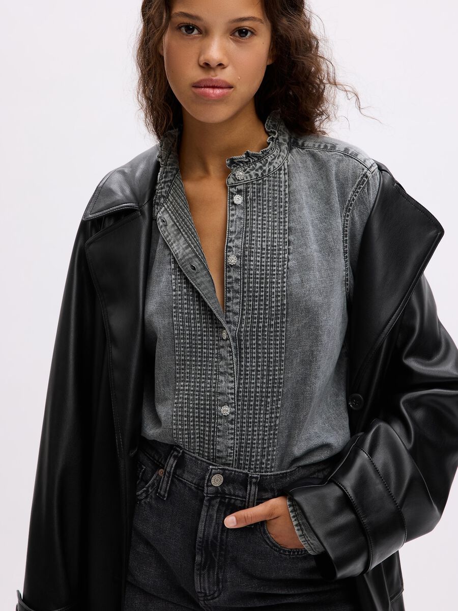 Camicia in denim con bottoni gioiello Donna_2