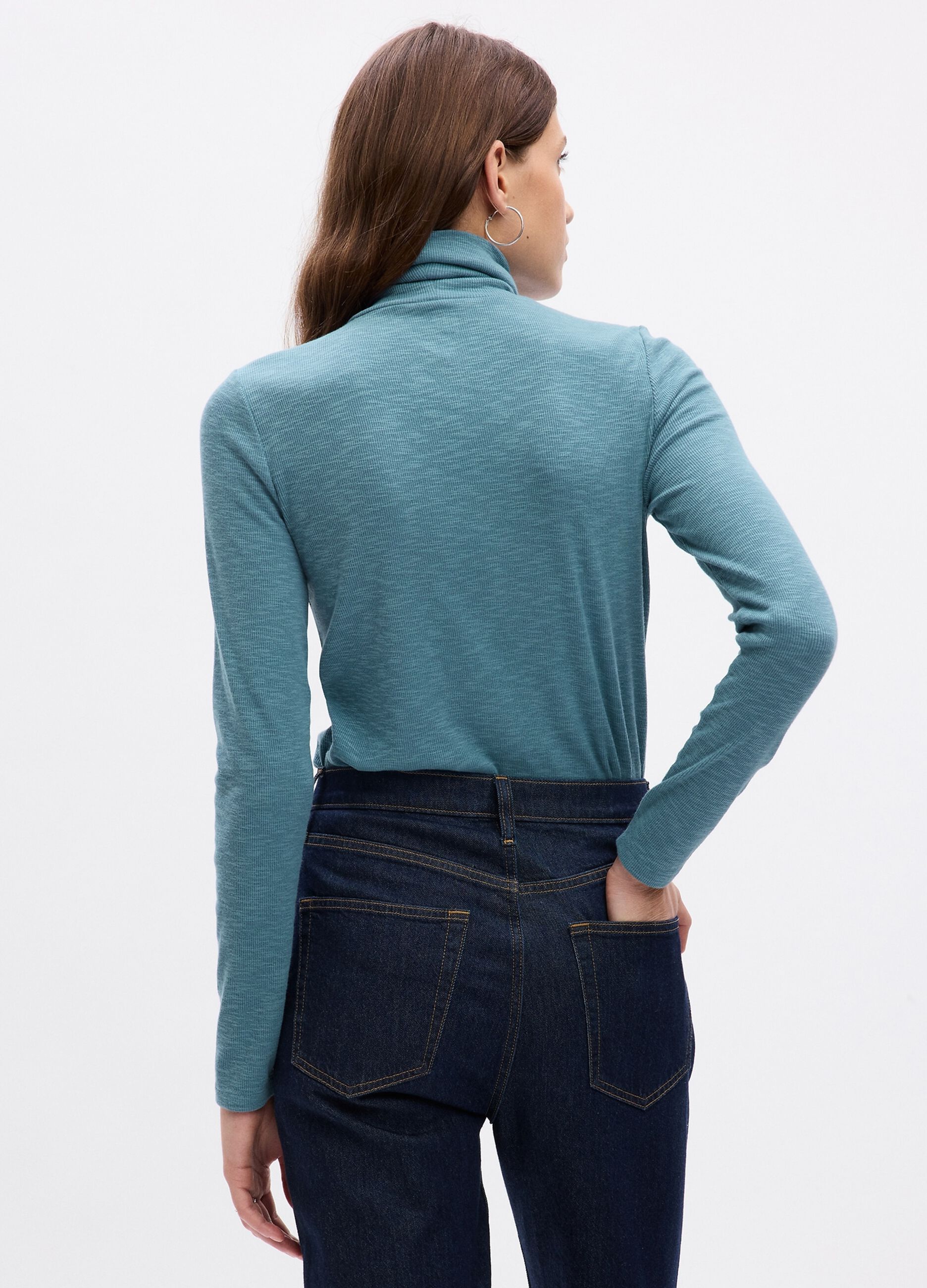 T-shirt a costine sottili con collo alto_1