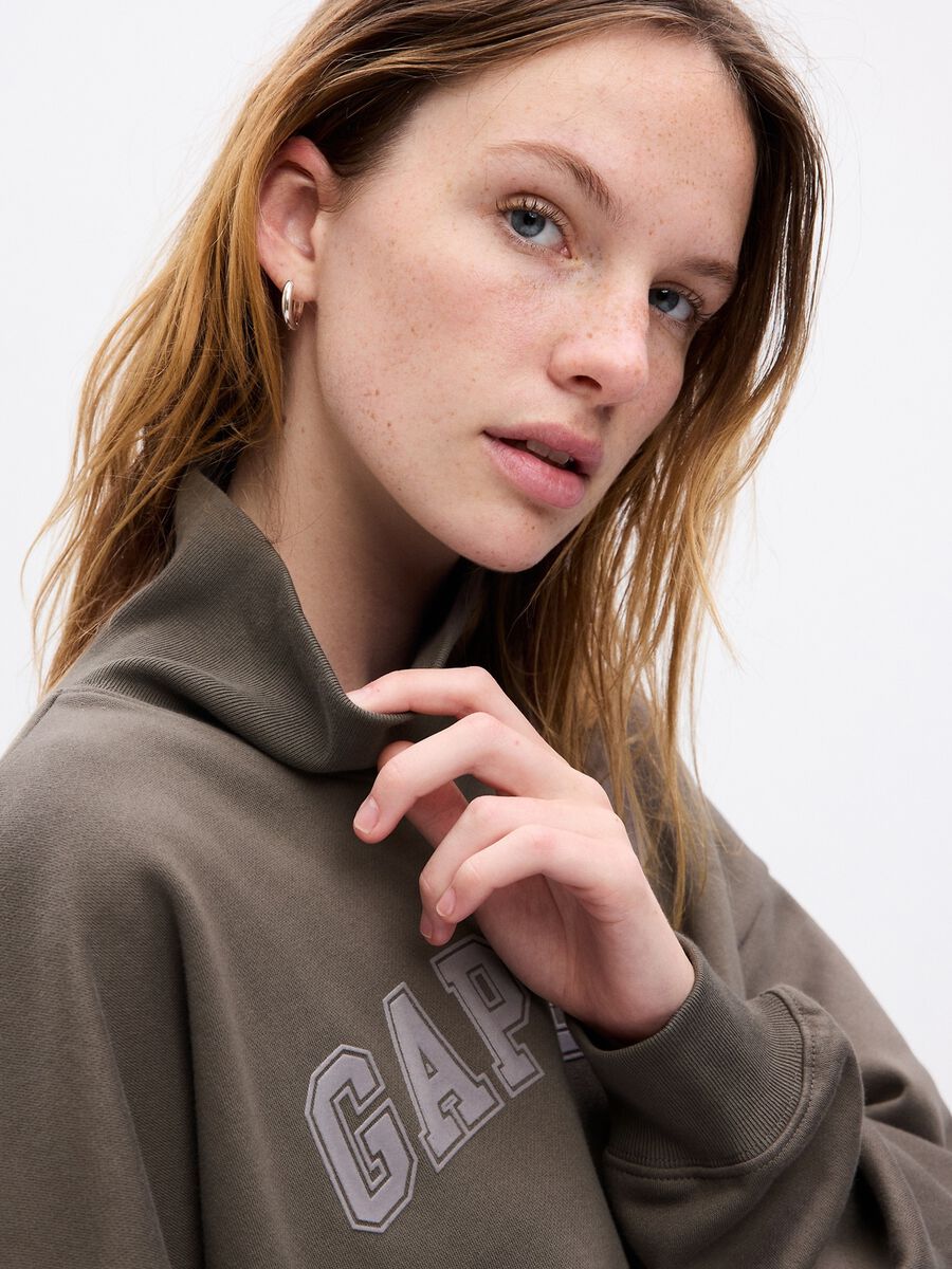 Felpa oversize a collo alto con stampa logo Donna_2