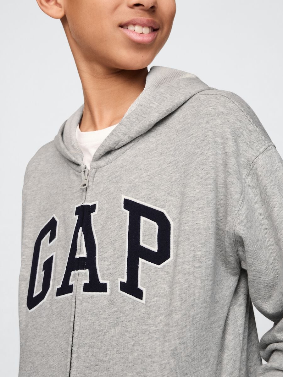 Felpa con logo GAP, cappuccio e full zip in misto cotone Bambino_3