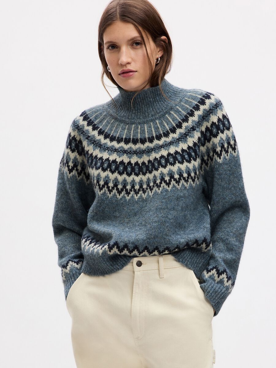 Mock neck pullover with jacquard drawing Woman_0