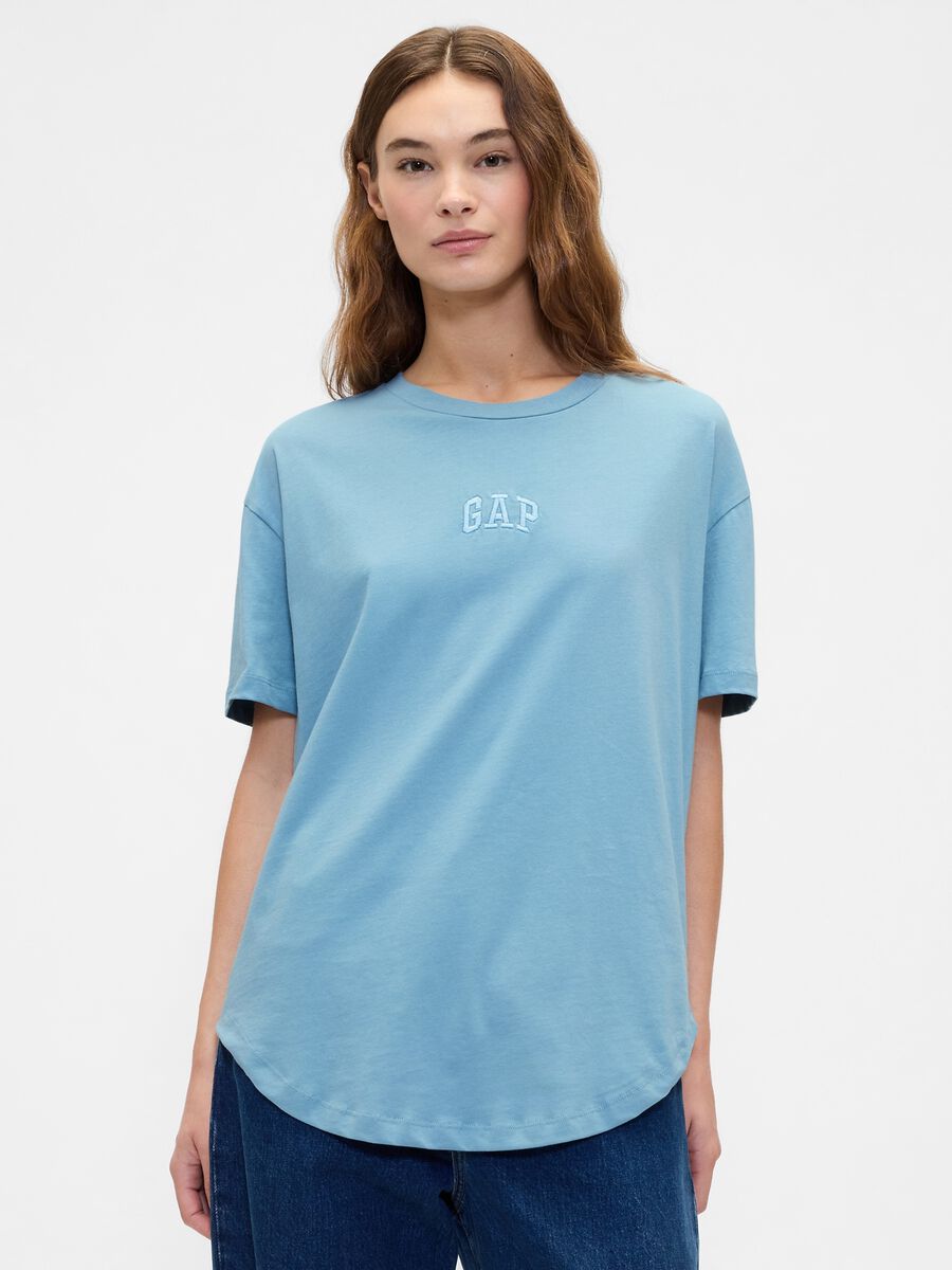 T-shirt azzurra in cotone Donna_0