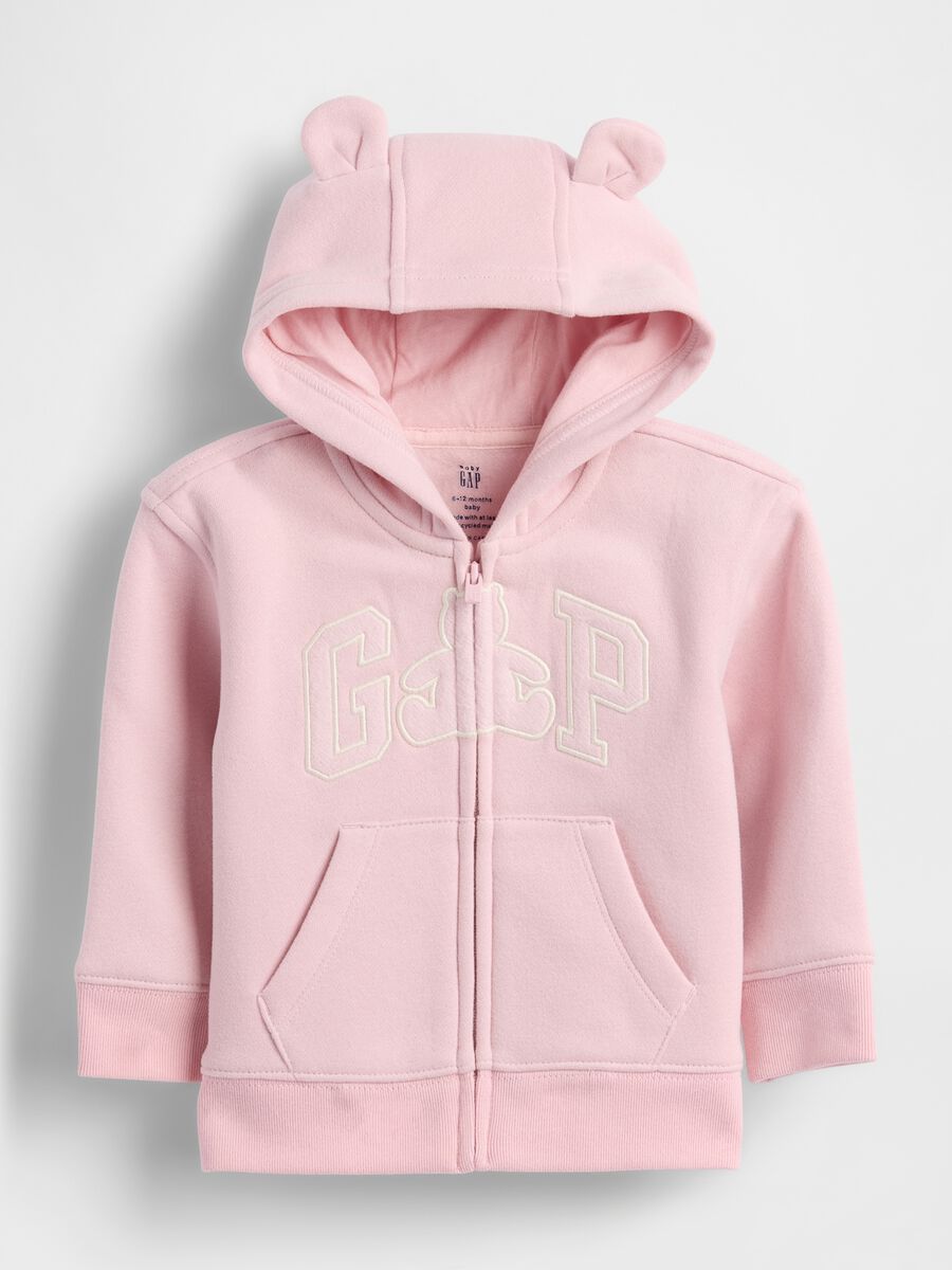 Felpa rosa con cappuccio e zip Neonato_0