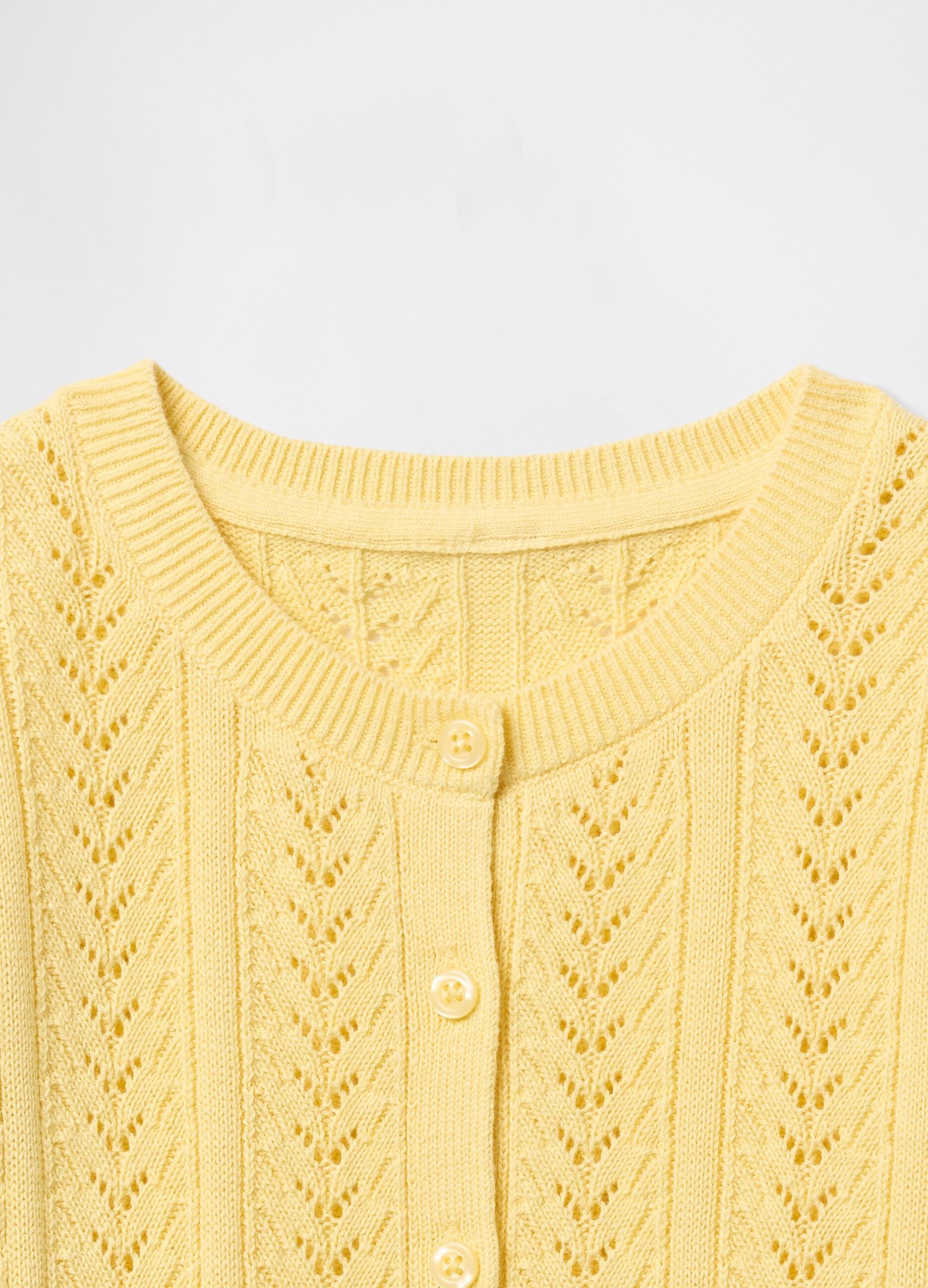 Cardigan giallo in maglia traforata_3