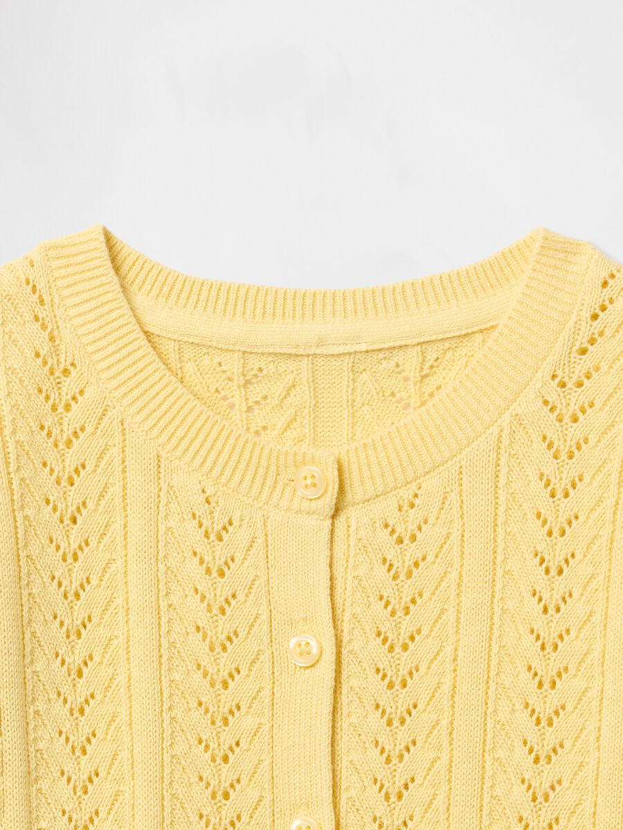 Cardigan giallo in maglia traforata Bimba_3