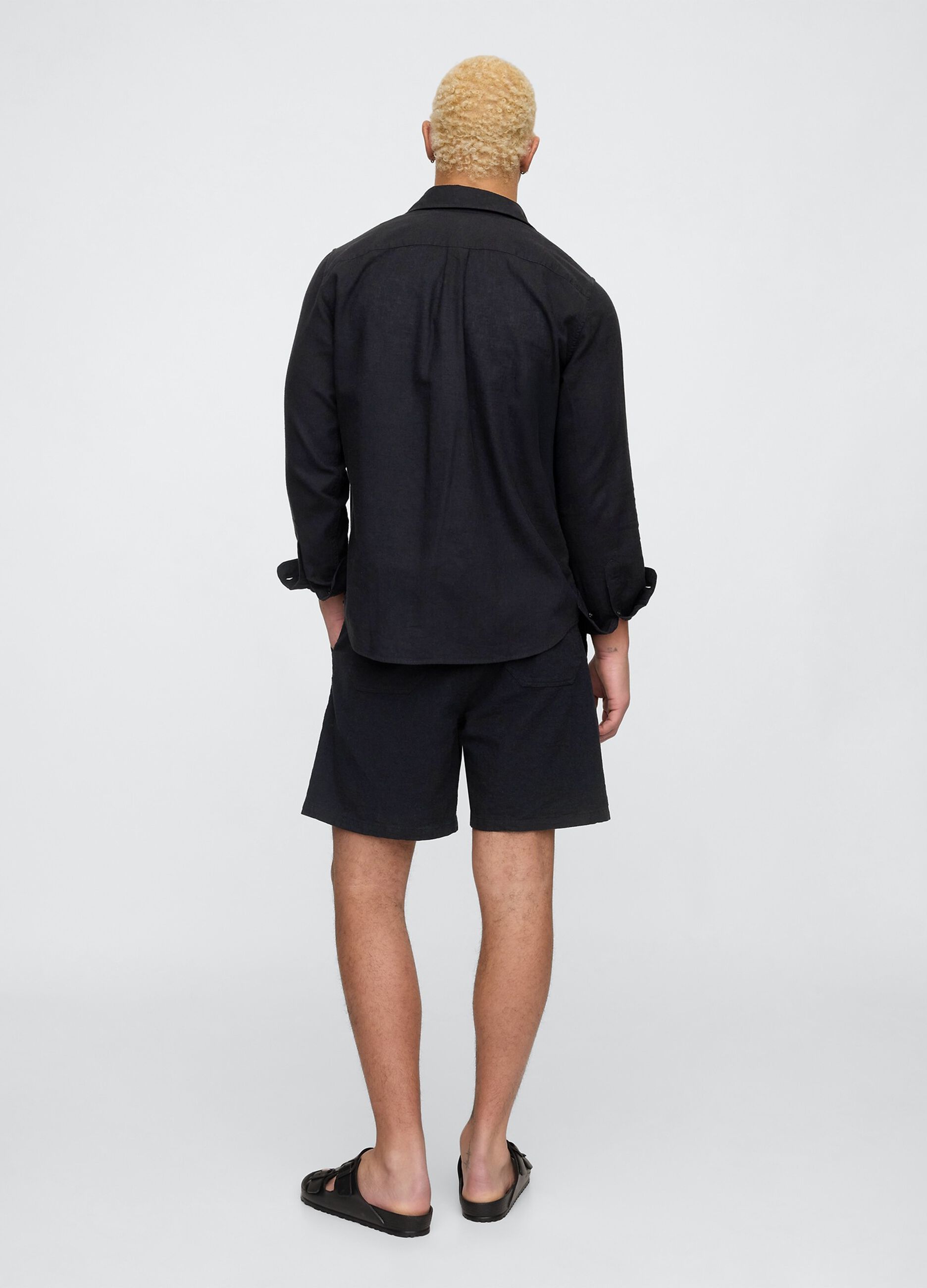 Shorts in misto cotone e lino_2